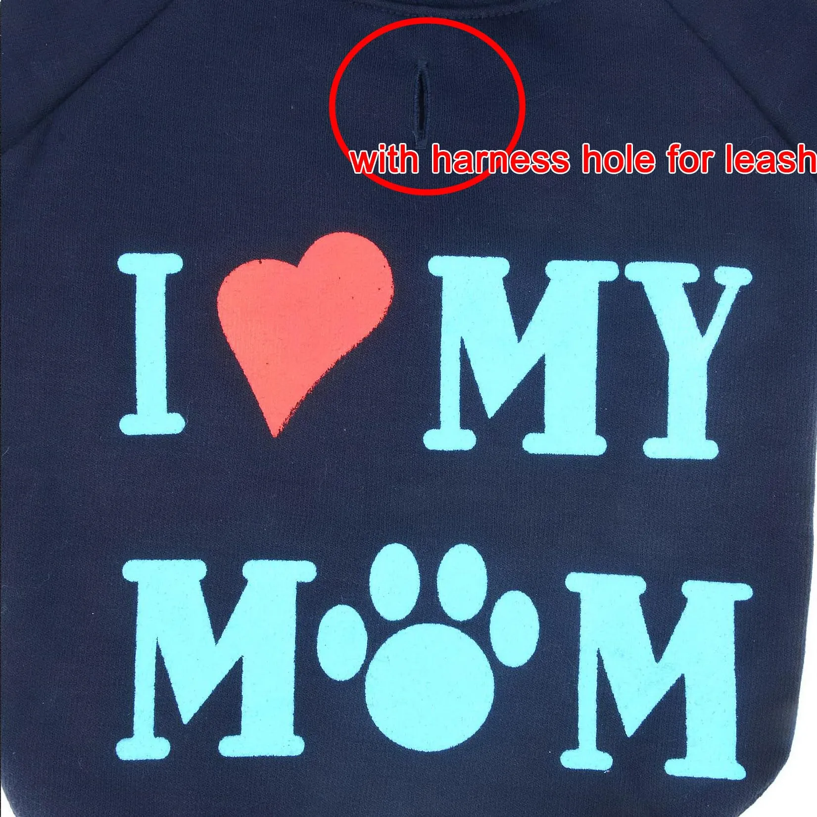 Zunea Felpa con Cappuccio per Cani di Piccola Taglia con Foro per Pettorina, I Love My Mom, Blunavy L - immagine 5