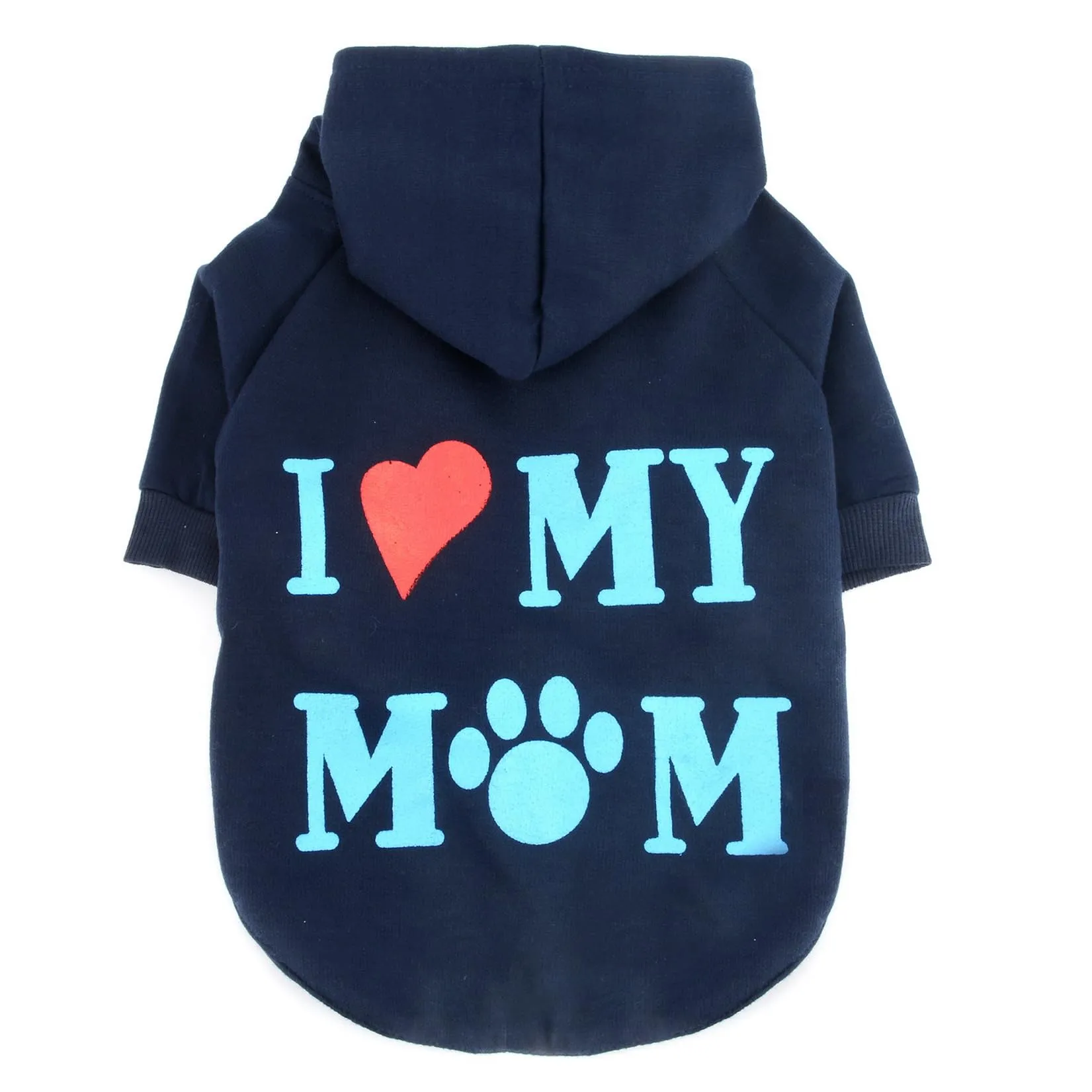Zunea Felpa con Cappuccio per Cani con Foro per Pettorina I Love My Mom, Blunavy M - immagine 3