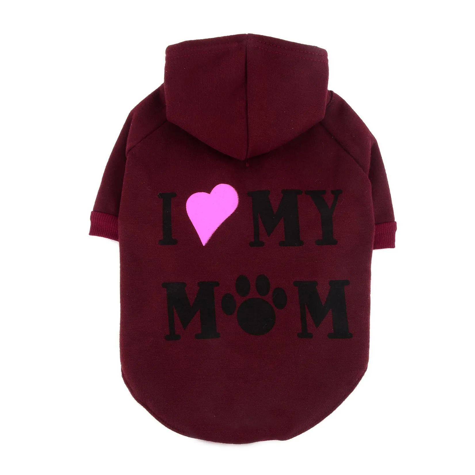 Zunea Felpa con Cappuccio per Cani di Piccola Taglia con Foro per Pettorina, I Love My Mom, Vino, XS - immagine 5