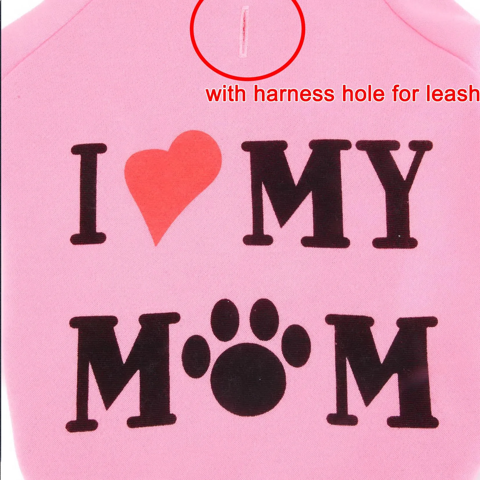 Zunea Felpa con Cappuccio per Cani con Foro per Pettorina I Love My Mom, Rosa, XL - immagine 5