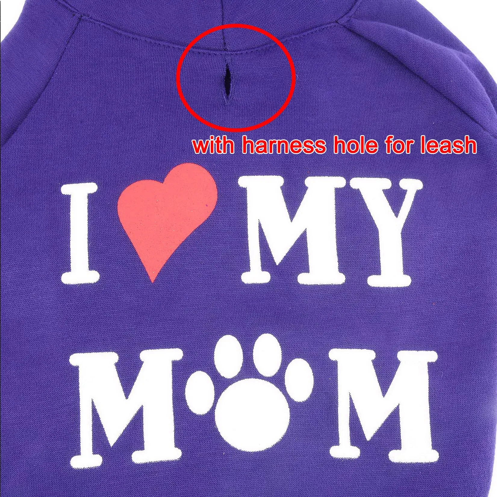 Zunea Felpa con Cappuccio per Cani, Foro per Pettorina, Stampa I Love My Mom, Viola, XS - immagine 5