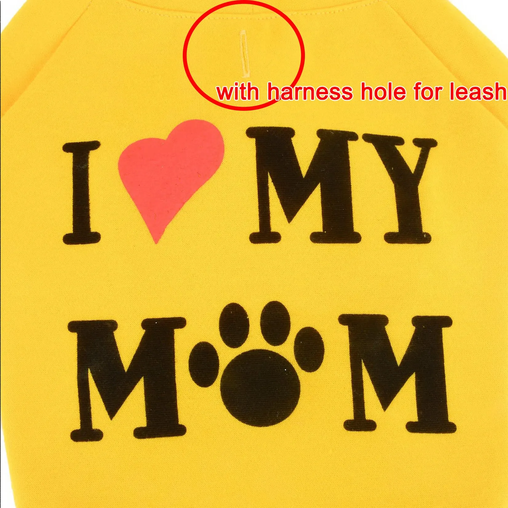 Zunea Felpa con Cappuccio per Cani di Piccola Taglia con Foro per Pettorina, I Love My Mom, Giallo M - immagine 3