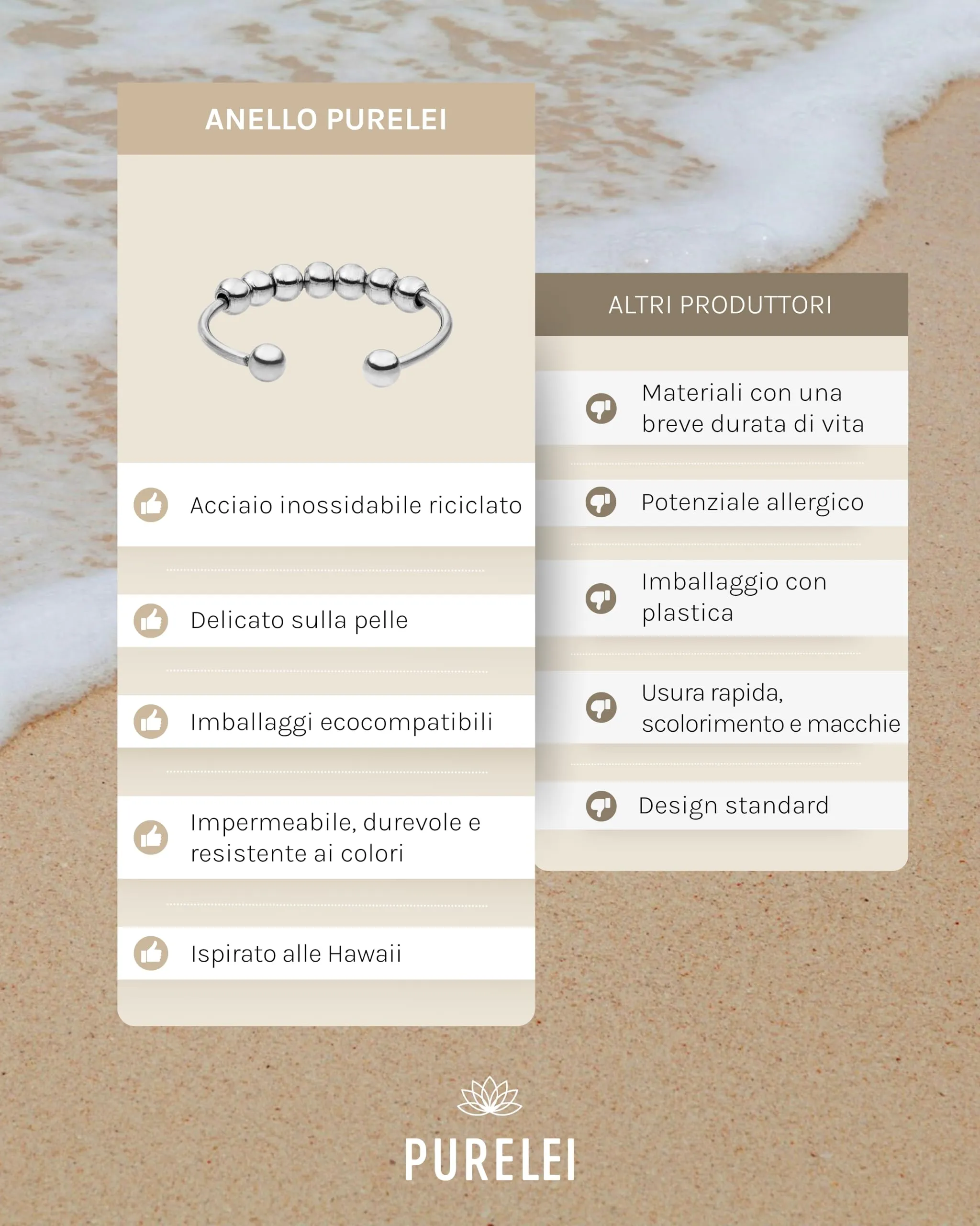 Purelei Antistress Anello Shade, Argento, Acciaio Inossidabile, Misura 50-60 - immagine 4