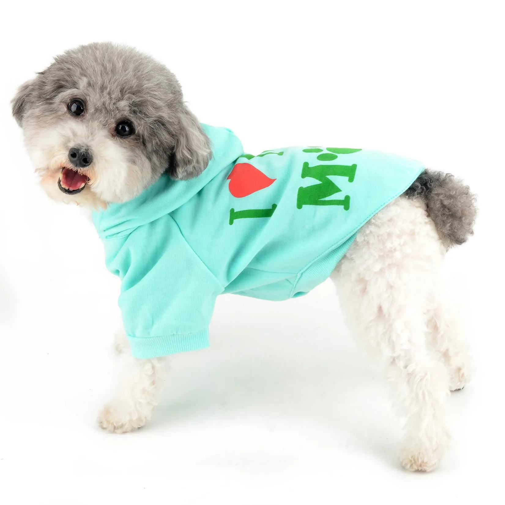 Zunea Felpa con Cappuccio per Cani Piccola Taglia I Love My Mom Verdechiaro S - immagine 2