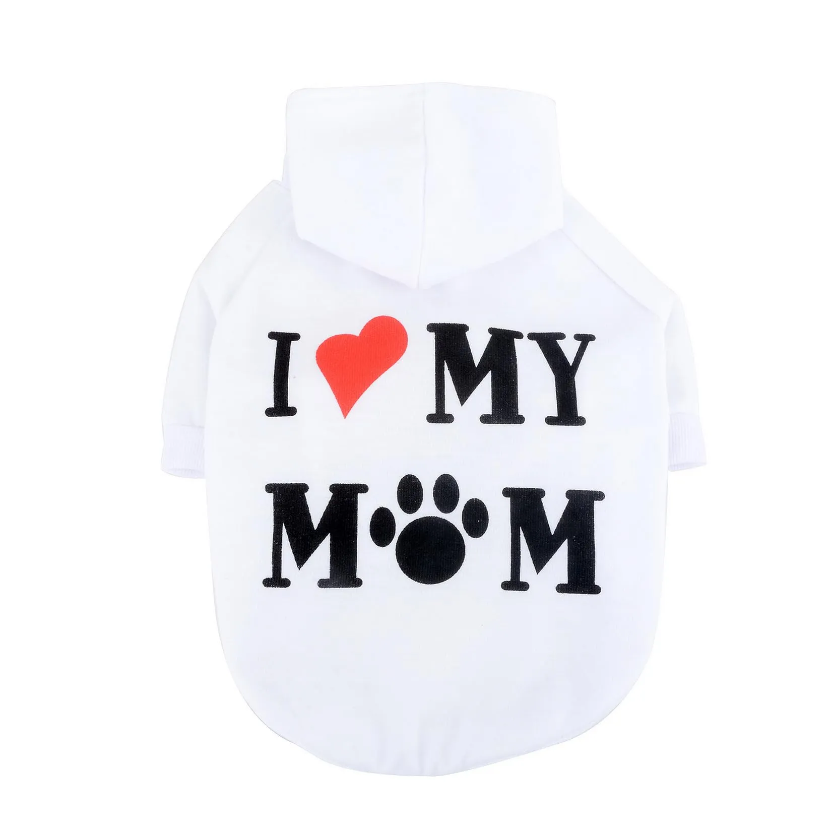 Zunea Felpa con Cappuccio per Cani con Foro per Pettorina I Love My Mom, Bianco, M - immagine 3