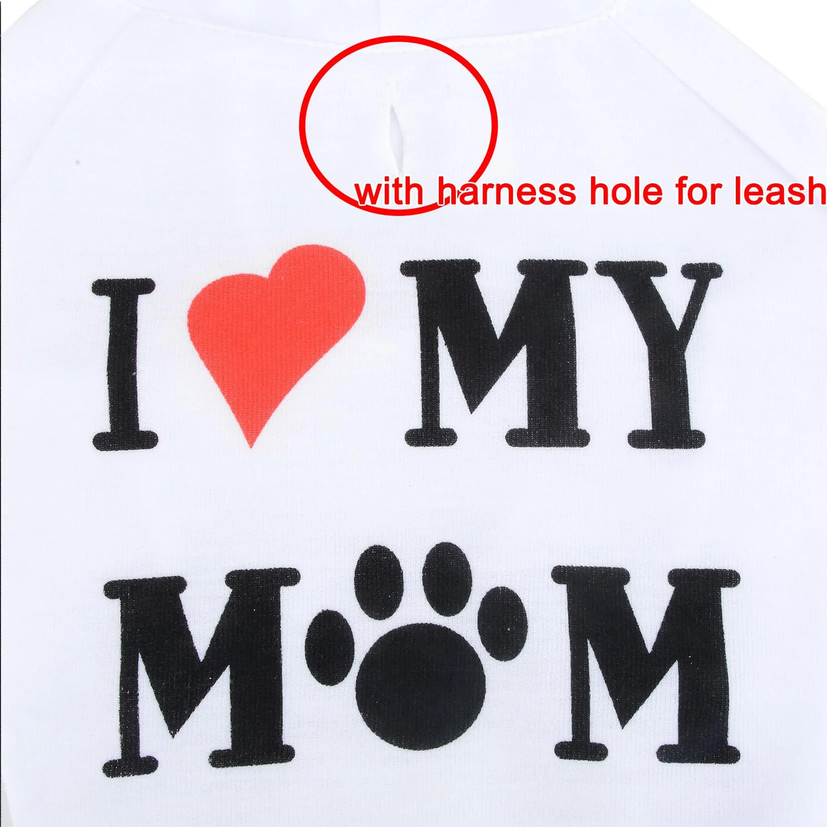 Zunea Felpa con Cappuccio per Cani con Foro per Pettorina I Love My Mom, Bianco, M - immagine 5