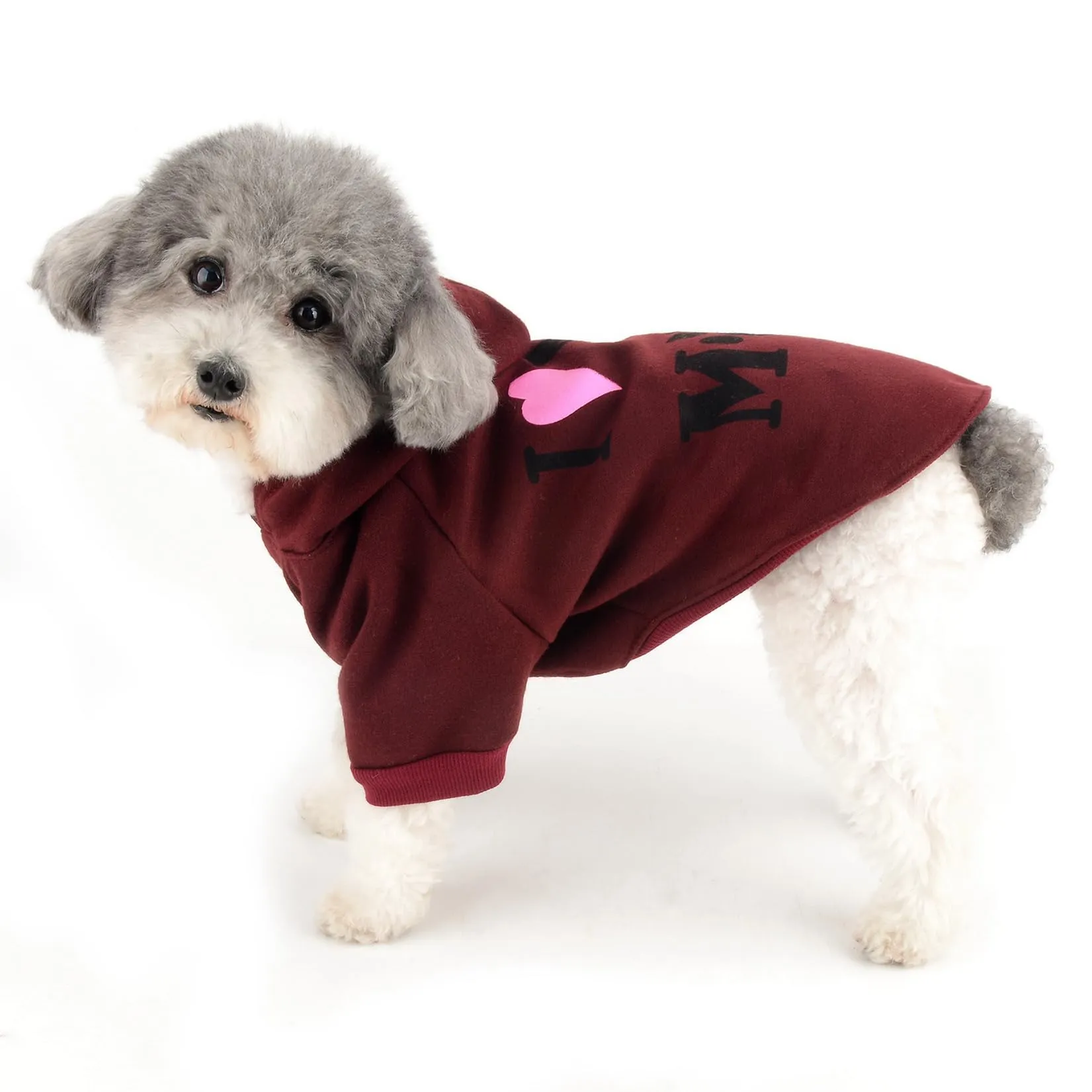 Zunea Felpa con Cappuccio per Cani di Piccola Taglia I Love My Mom, Vino, L - immagine 2