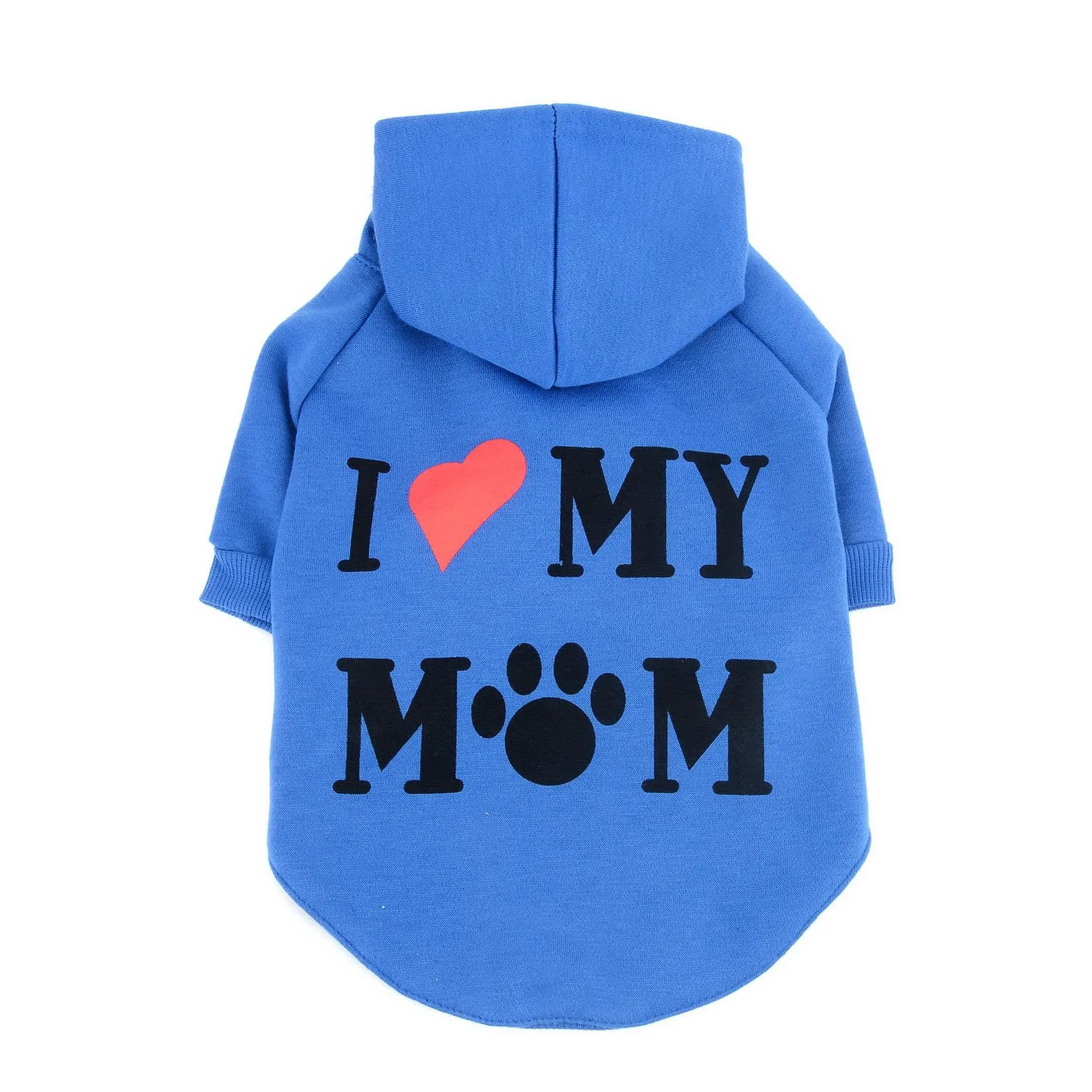 Zunea Felpa con Cappuccio per Cani con Foro per Pettorina, Stampa I Love My Mom, Blu Scuro, L - immagine 3