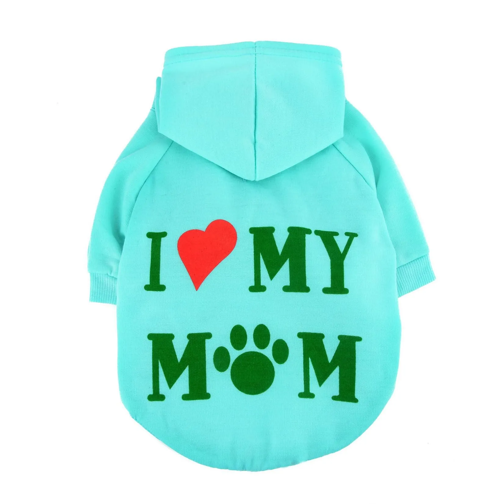 Zunea Felpa con Cappuccio per Cani Piccola Taglia, I Love My Mom, Verdechiaro L - immagine 4
