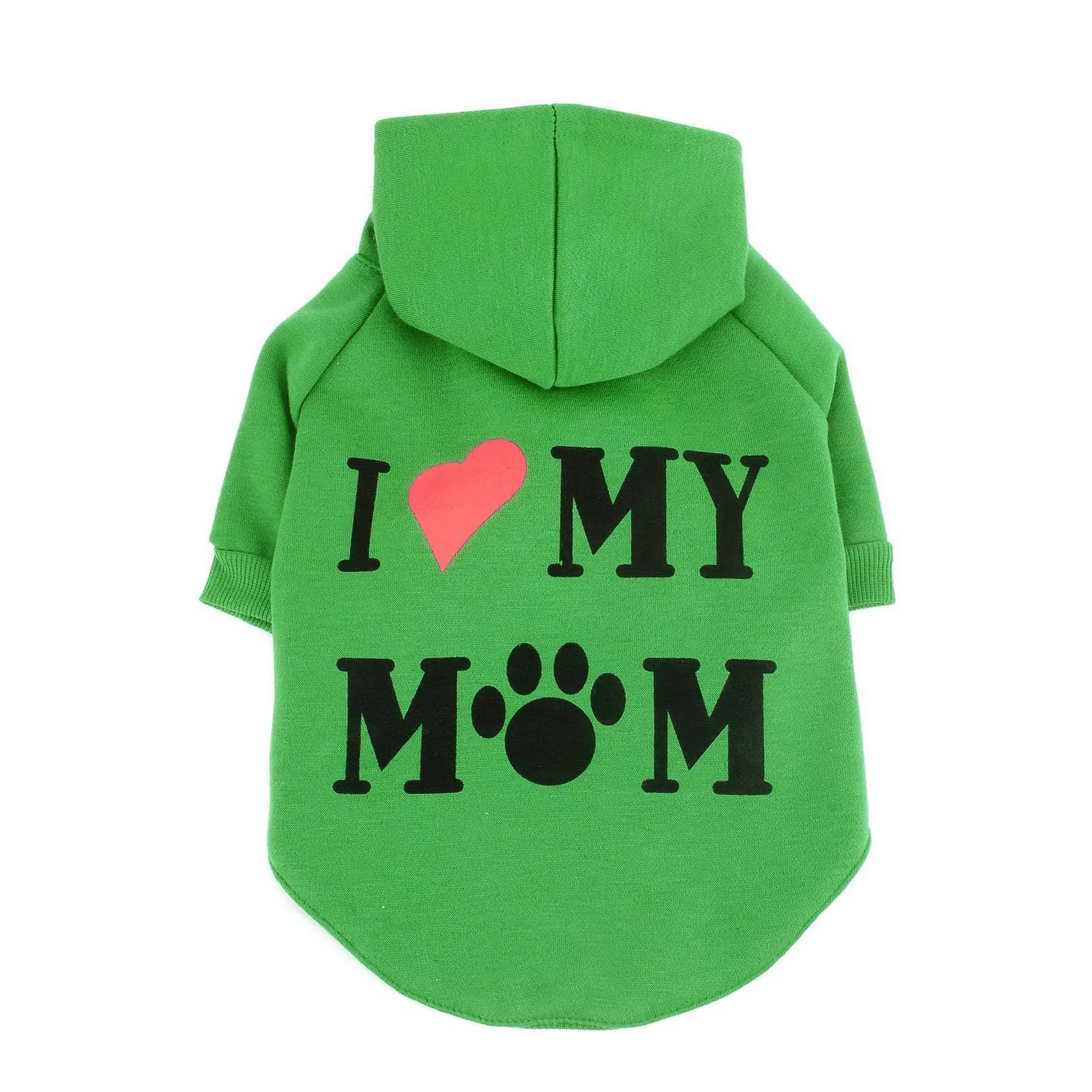 Zunea Felpa con Cappuccio per Cani di Piccola Taglia con Foro per Pettorina, Stampa I Love My Mom, Verde, M - immagine 3