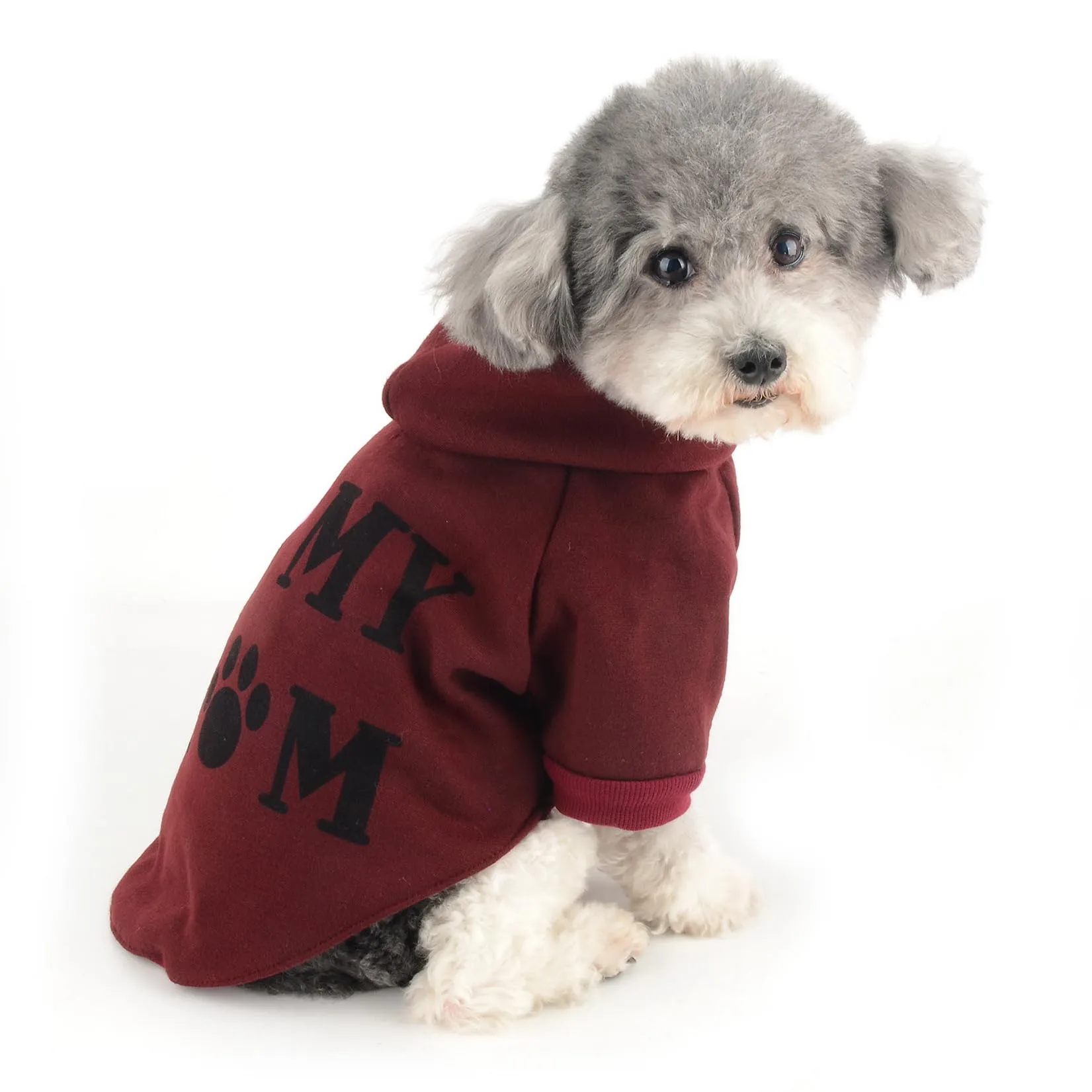 Zunea Felpa con Cappuccio per Cani con Foro per Pettorina, I Love My Mom, Vino, XL - immagine 8