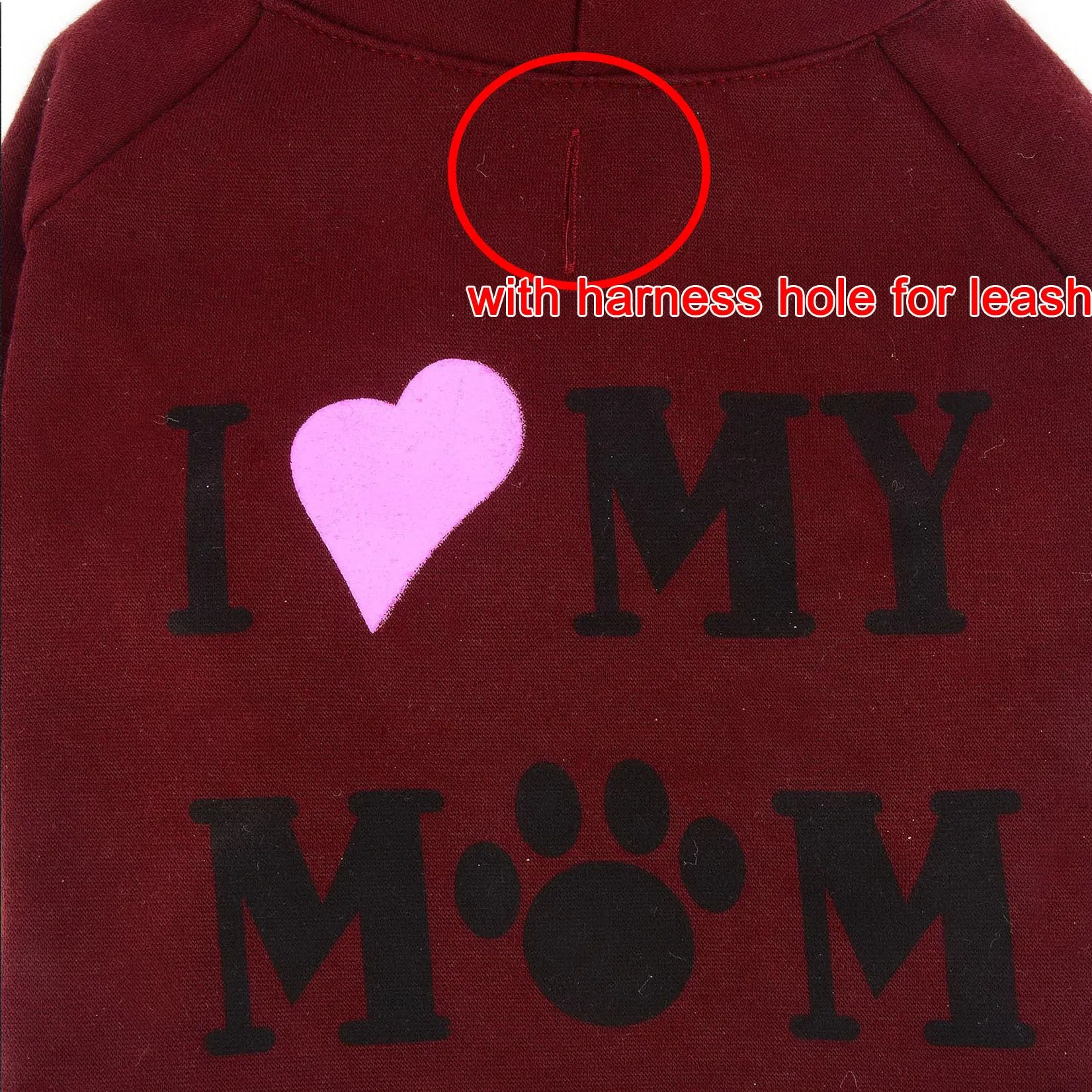 Zunea Felpa con Cappuccio per Cani di Piccola Taglia, I Love My Mom, Vino M - immagine 3