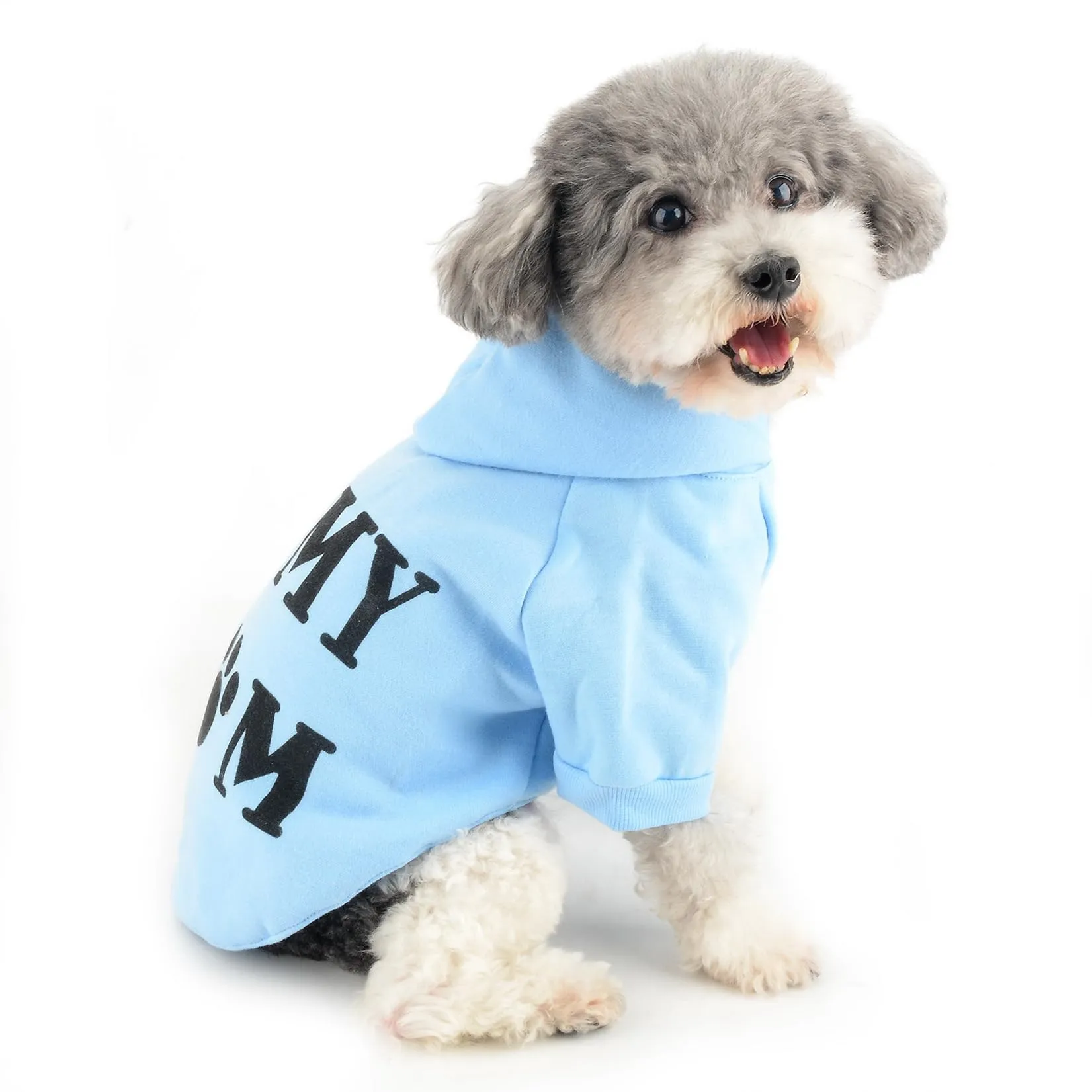 Zunea Felpa con Cappuccio per Cani con Foro per Pettorina, I Love My Mom, Blu, S - immagine 8