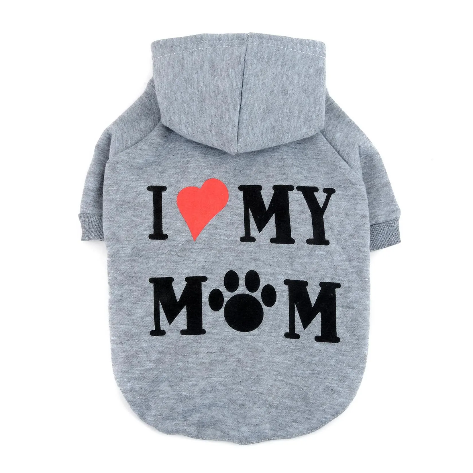 Zunea Felpa con Cappuccio per Cani con Foro per Pettorina I Love My Mom, Grigio, L - immagine 4