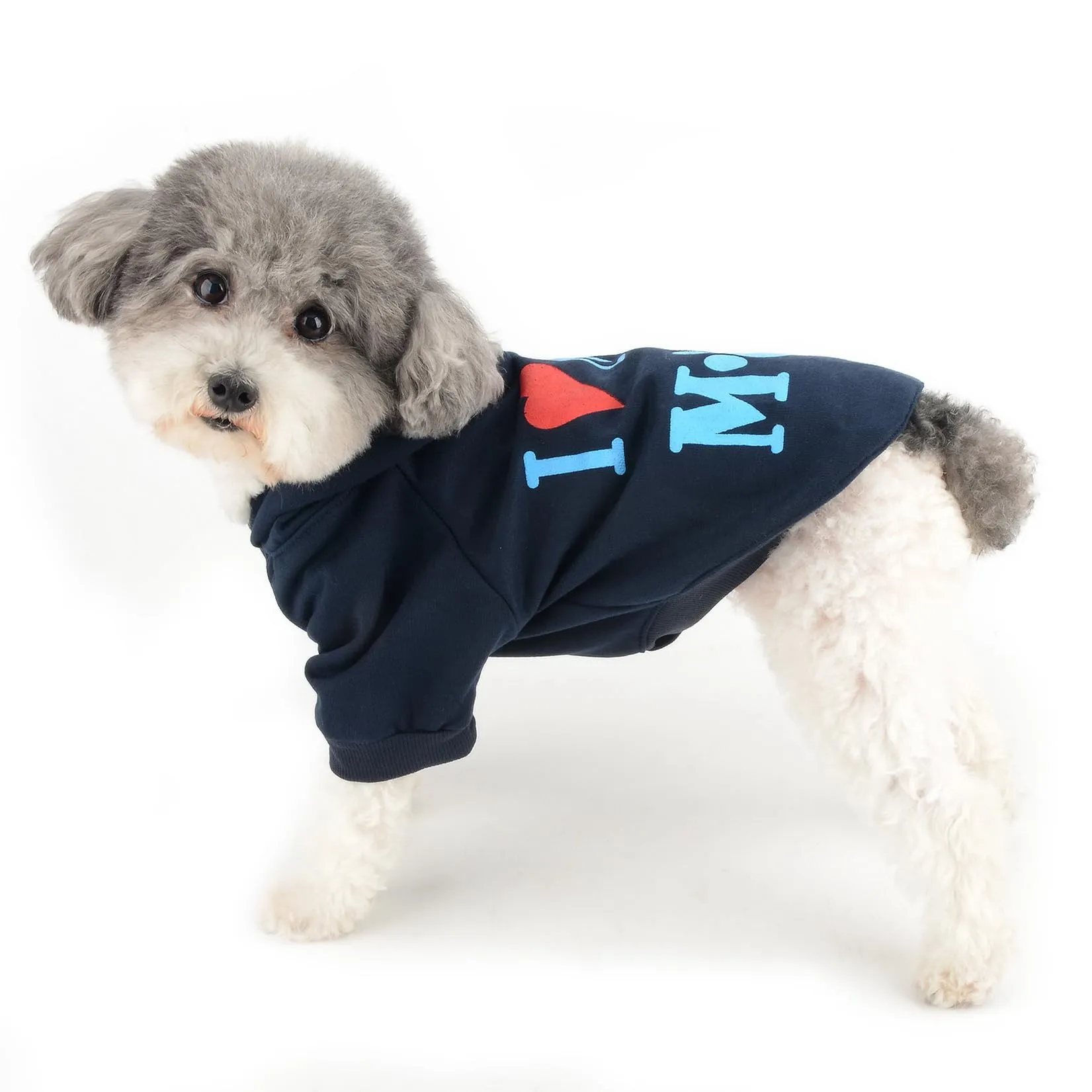 Zunea Felpa con Cappuccio per Cani, Foro per Pettorina, I Love My Mom, Blu Navy, XL - immagine 2