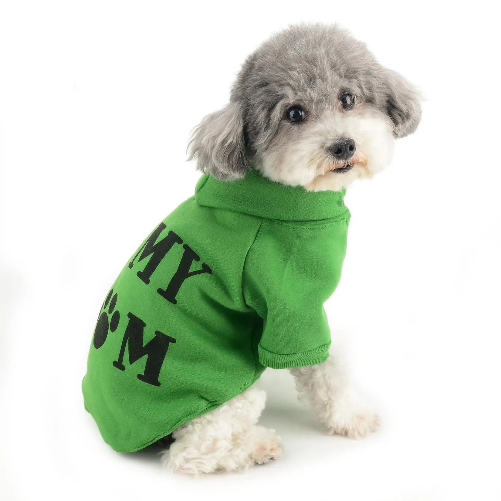 Zunea Felpa con Cappuccio per Cani di Piccola Taglia, con Foro per Pettorina, I Love My Mom, Verde XL - immagine 8