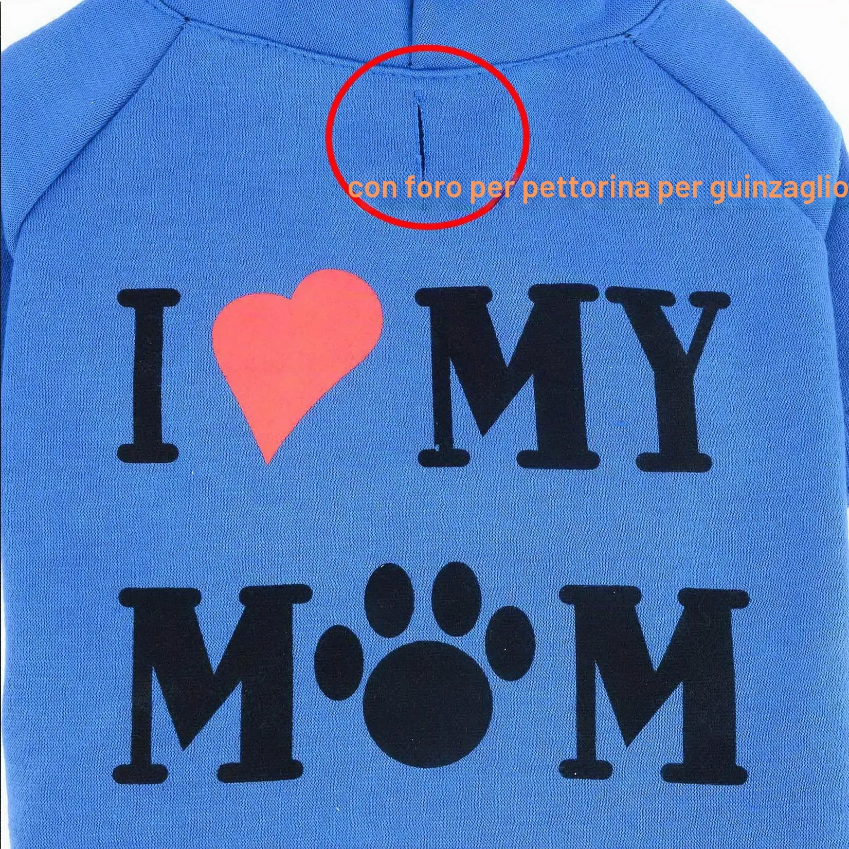 Zunea Felpa con Cappuccio per Cani con Foro per Pettorina, I Love My Mom, Blu Scuro, S - immagine 5
