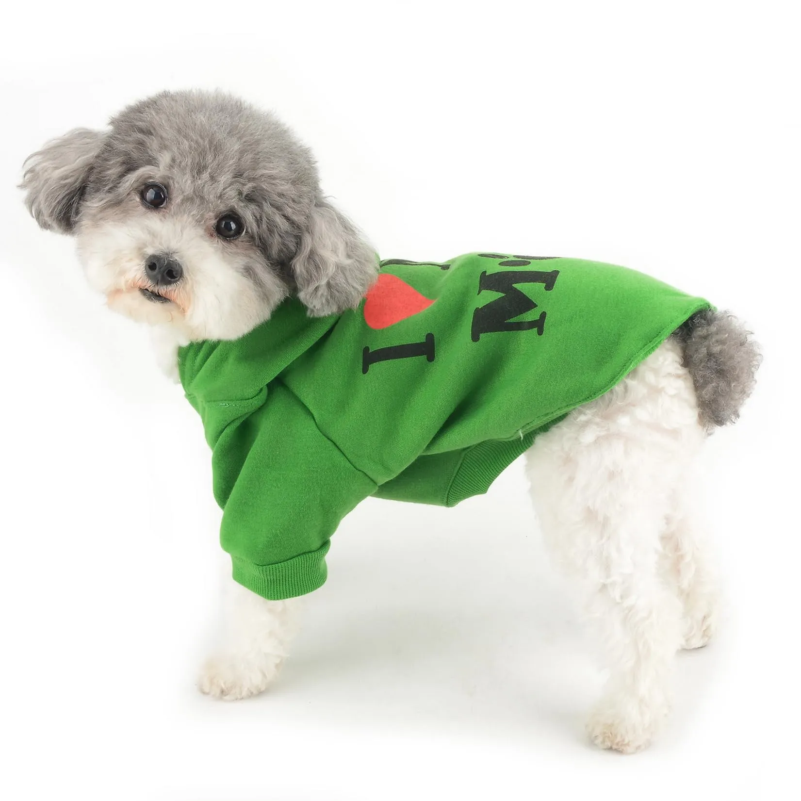Zunea Felpa con Cappuccio per Cani di Piccola Taglia, I Love My Mom, Verde L - immagine 2