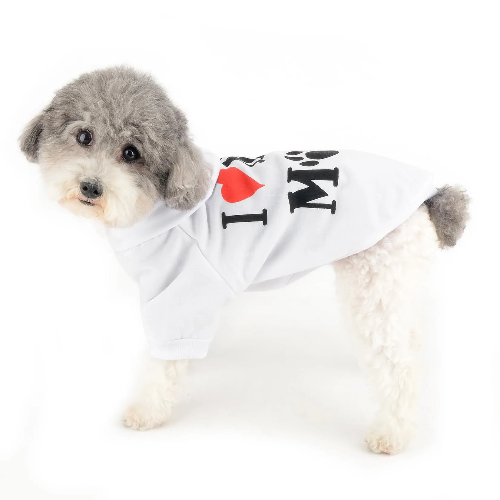 Zunea Felpa con Cappuccio per Cani di Piccola Taglia, I Love My Mom, Bianco, XS - immagine 2