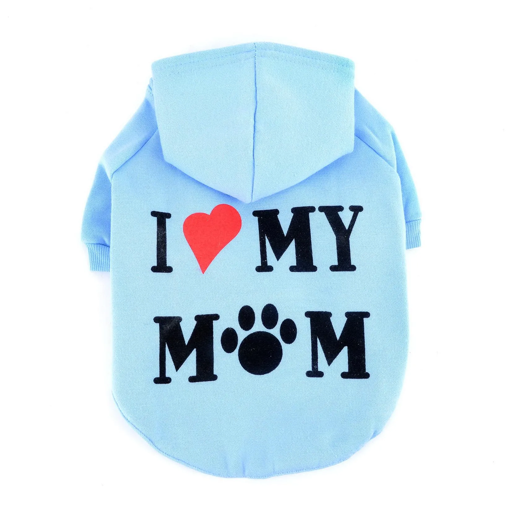 Zunea Felpa con Cappuccio per Cani di Piccola Taglia con Foro per Pettorina, Stampa I Love My Mom, Blu, L - immagine 4