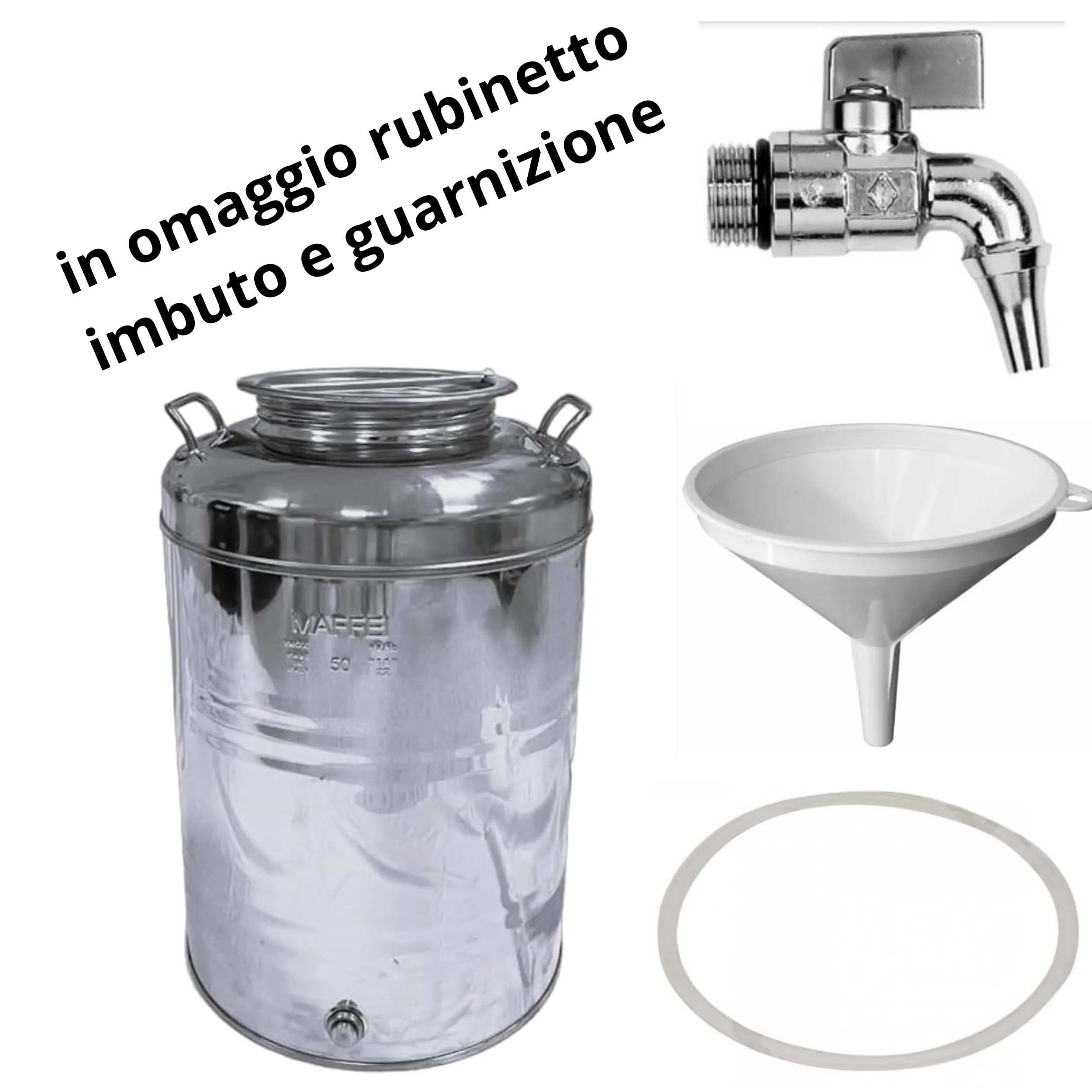 Pinto Ferramenta Contenitore in Acciaio Inox per Olio e Vino con Rubinetto, Imbuto e Guarnizione, 15 Litri - immagine 2