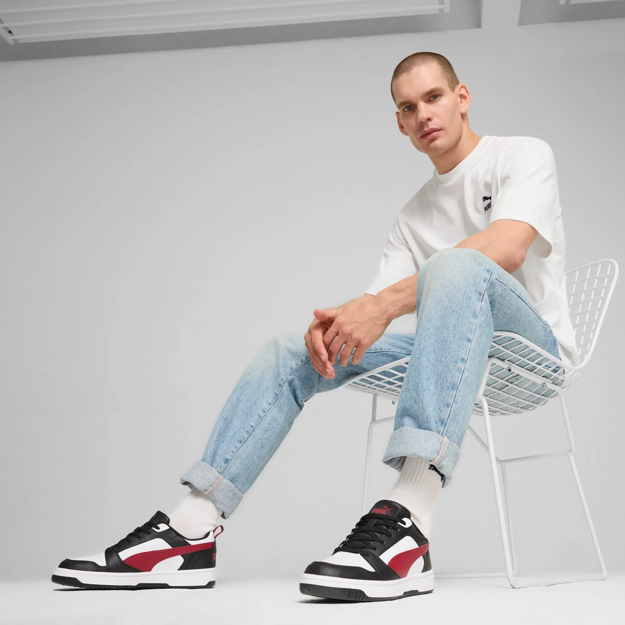 Puma Rebound V6 Low Sneakers, White Intense Red Black, 46 EU - immagine 2