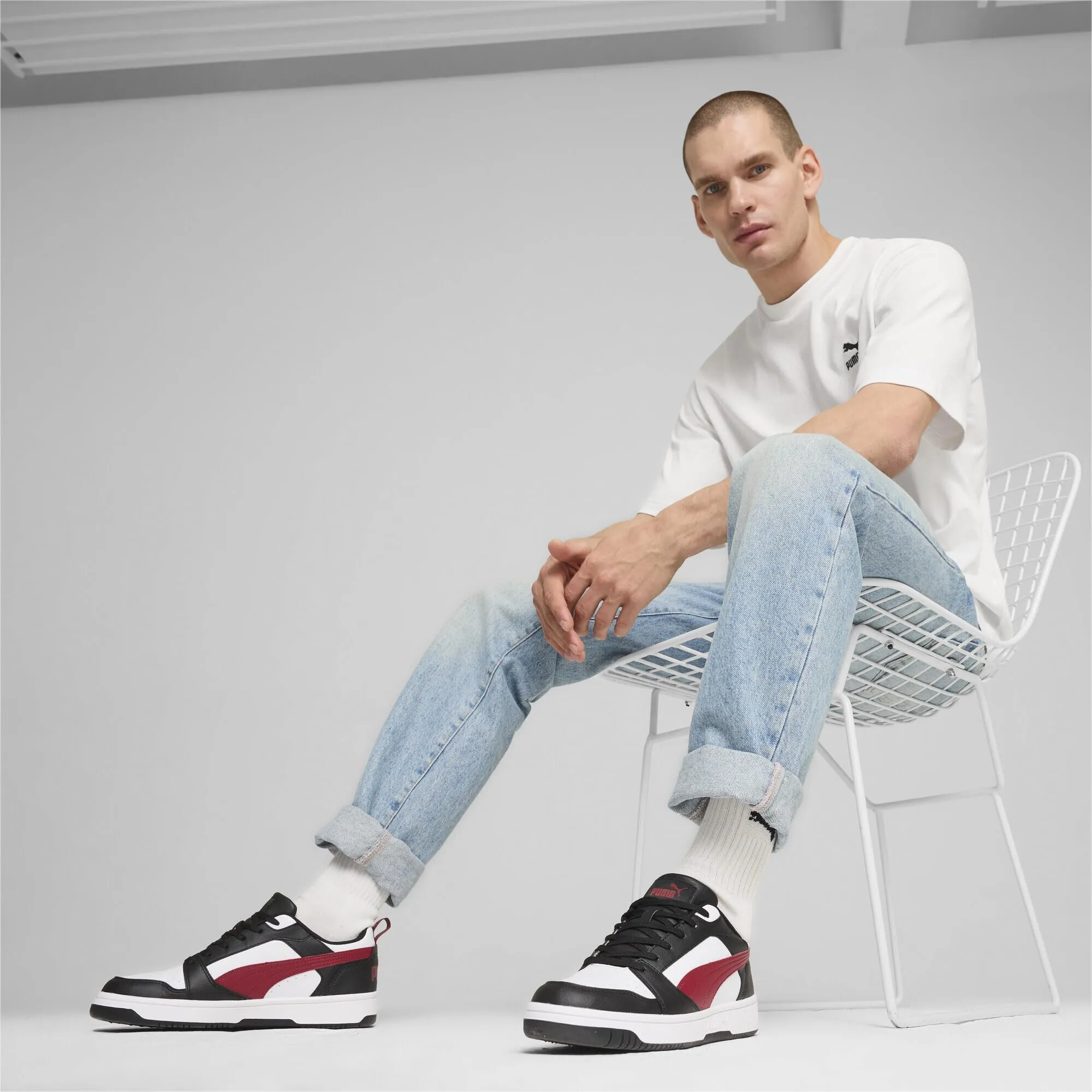 Puma Rebound V6 Low Sneakers, White Intense Red Black, 46 EU - immagine 3