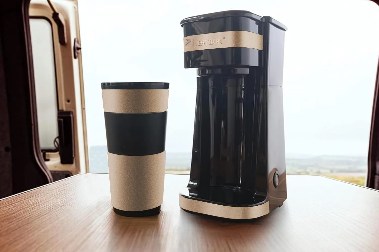 Bestron ACM112SAT Caffettiera da campeggio per caffè macinato, 750W, Acciaio Inox, Beige Satinato - immagine 2