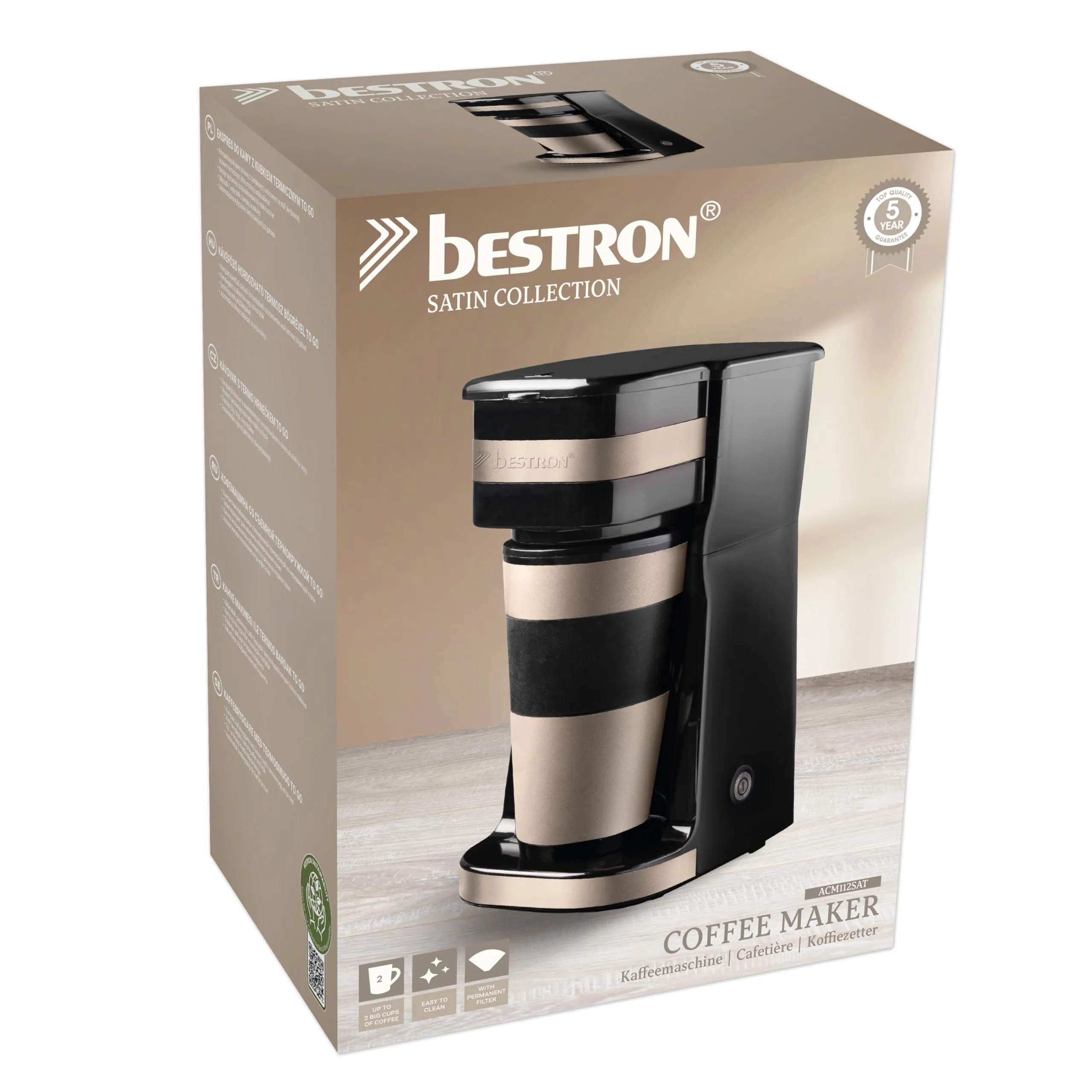 Bestron ACM112SAT Caffettiera da campeggio per caffè macinato, 750W, Acciaio Inox, Beige Satinato - immagine 4