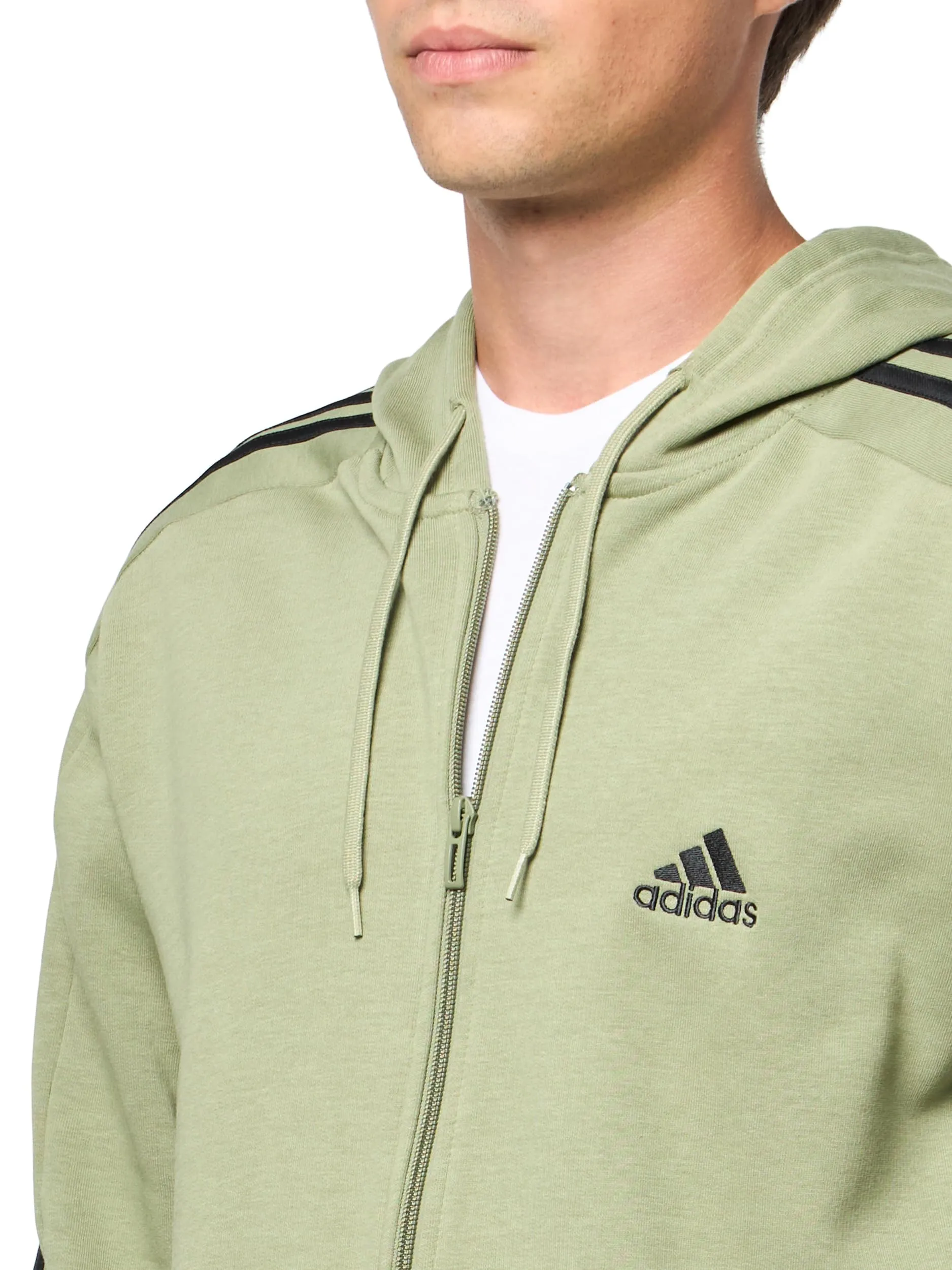 adidas Essentials Felpa con cappuccio in pile con 3 strisce e cerniera intera, verde tenda/nero, S - immagine 3