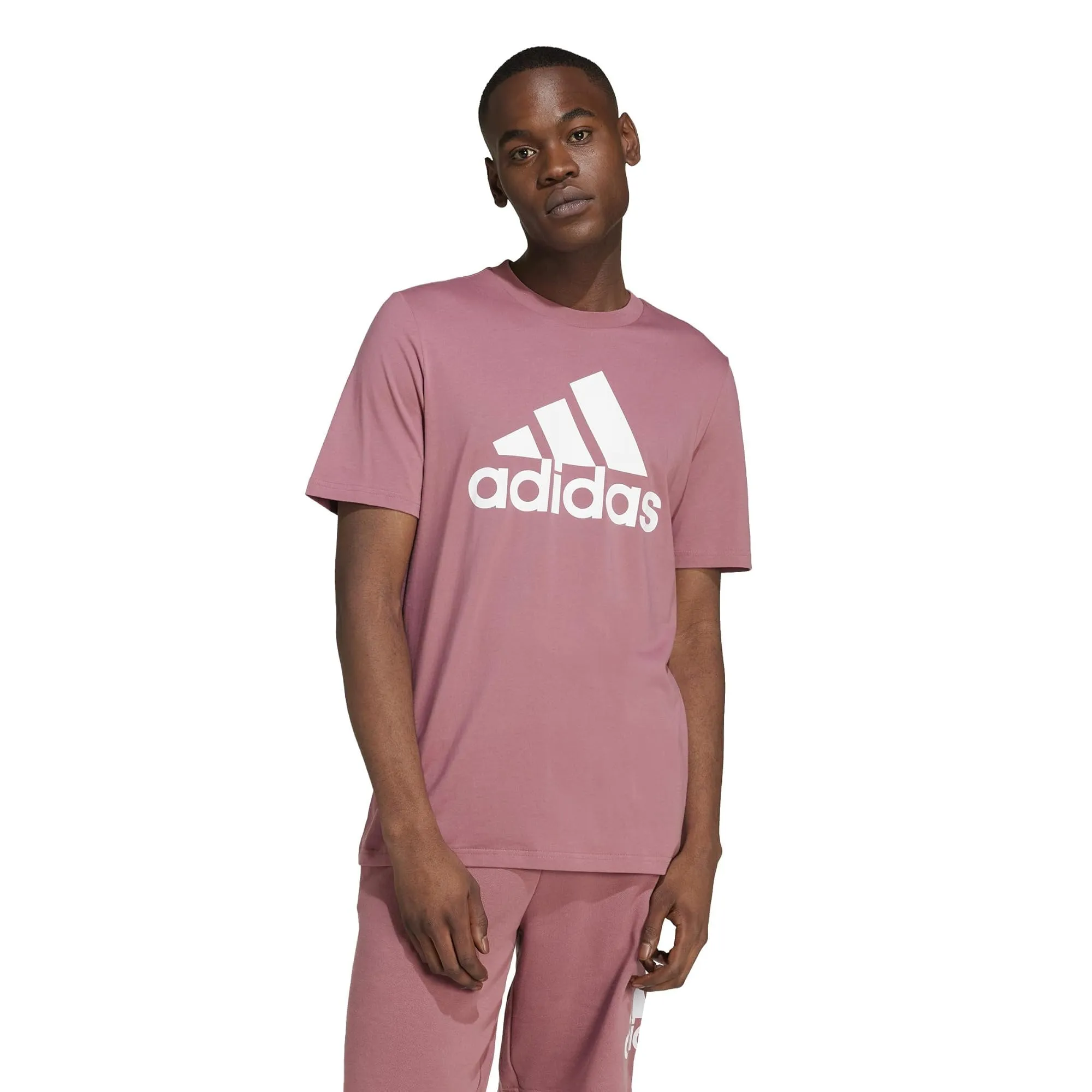 Adidas Essentials Single Jersey T-Shirt con Logo Grande, Preloved Cremisi/Bianco, L - immagine 1