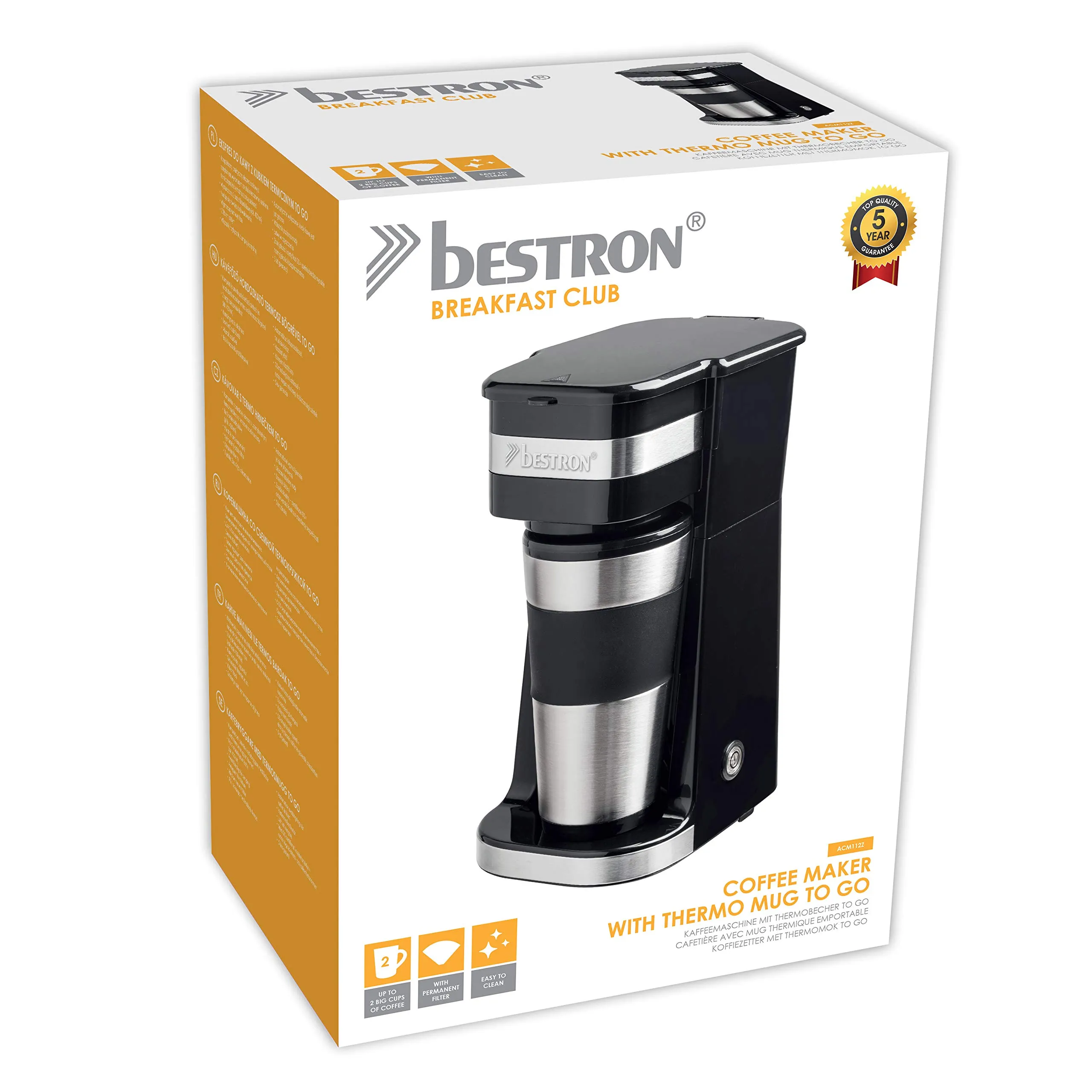 Bestron ACM112Z Caffettiera con Tazza Isolata, 750W, Acciaio Inox, Argento - immagine 10