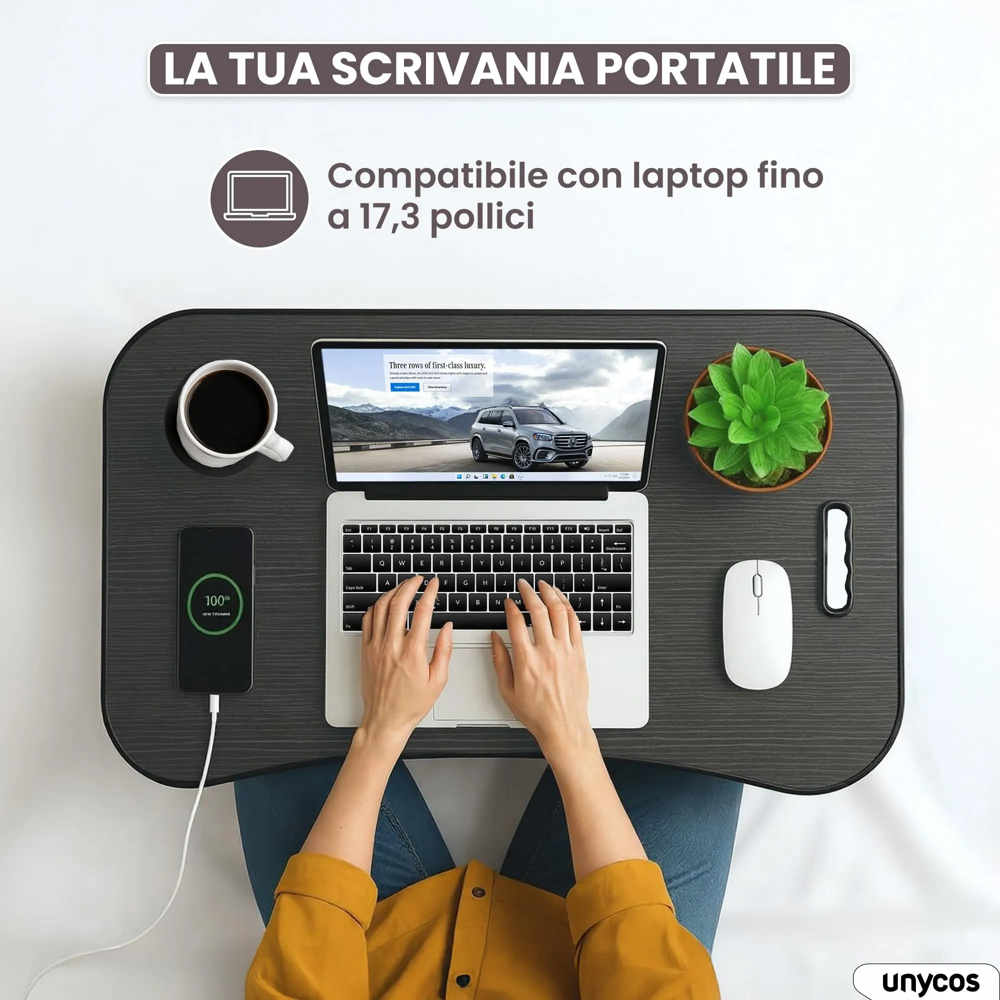 unycos Tavolino Pieghevole da Letto 60x40x26 cm, Nero, senza Cassetto - immagine 3