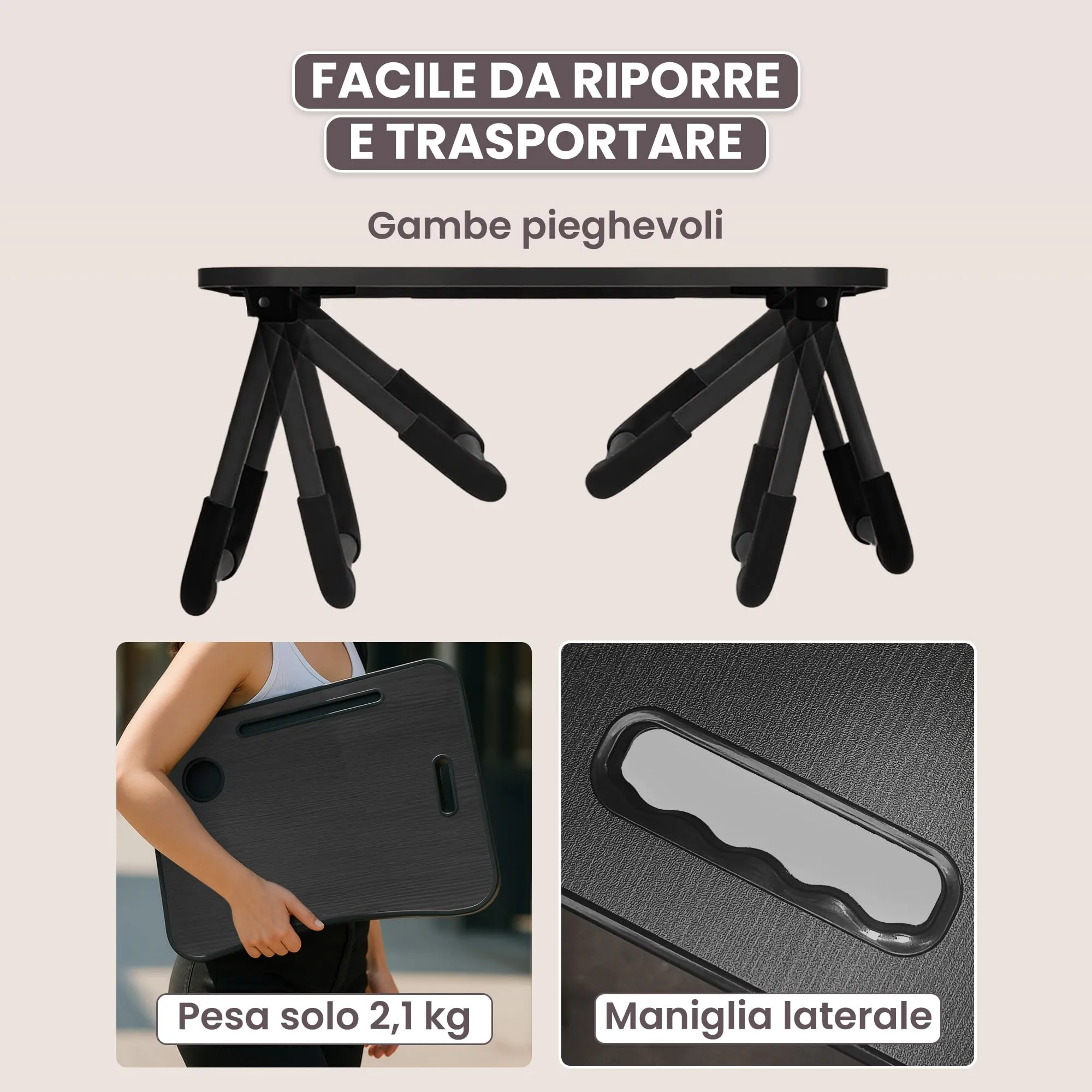 unycos Tavolino Pieghevole da Letto 60x40x26 cm, Nero, senza Cassetto - immagine 6