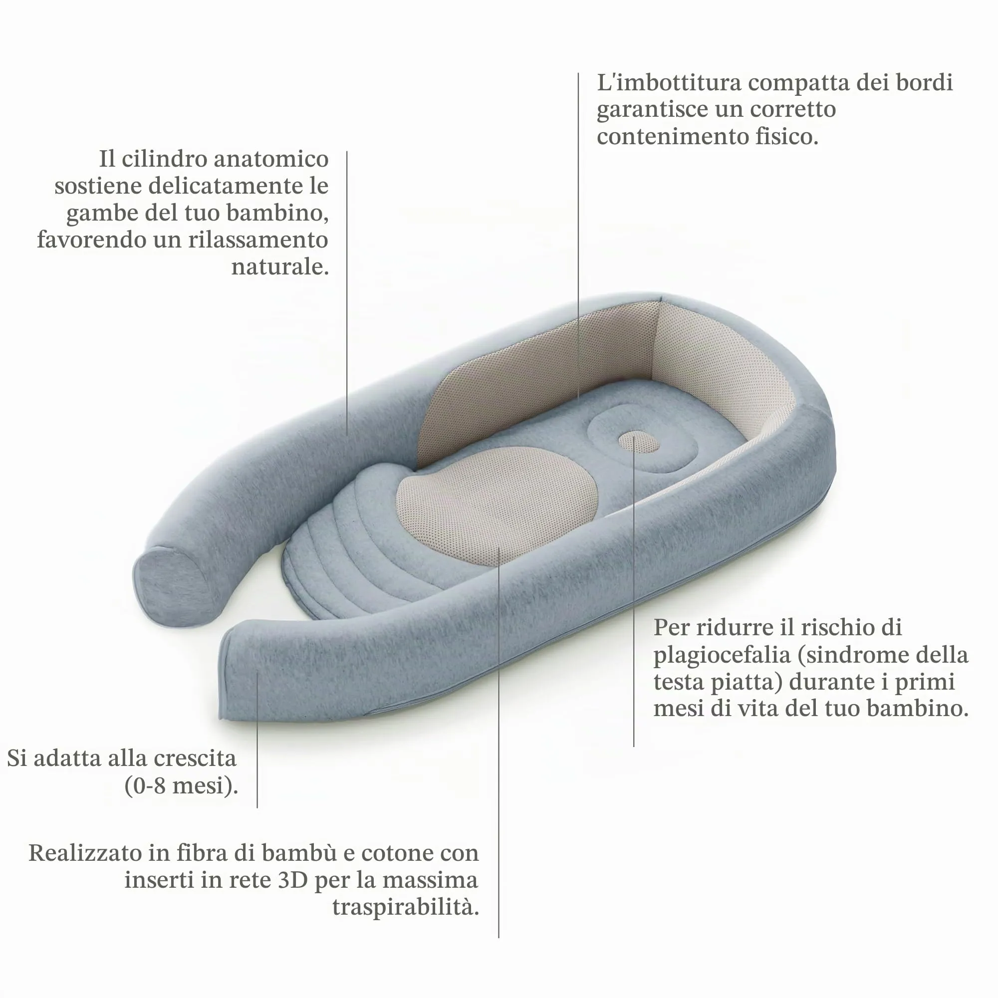 Inglesina Welcome Pod Baby Nest Ergonomico 0-8 Mesi in Bambù e Cotone, Peaceful Blue - immagine 2