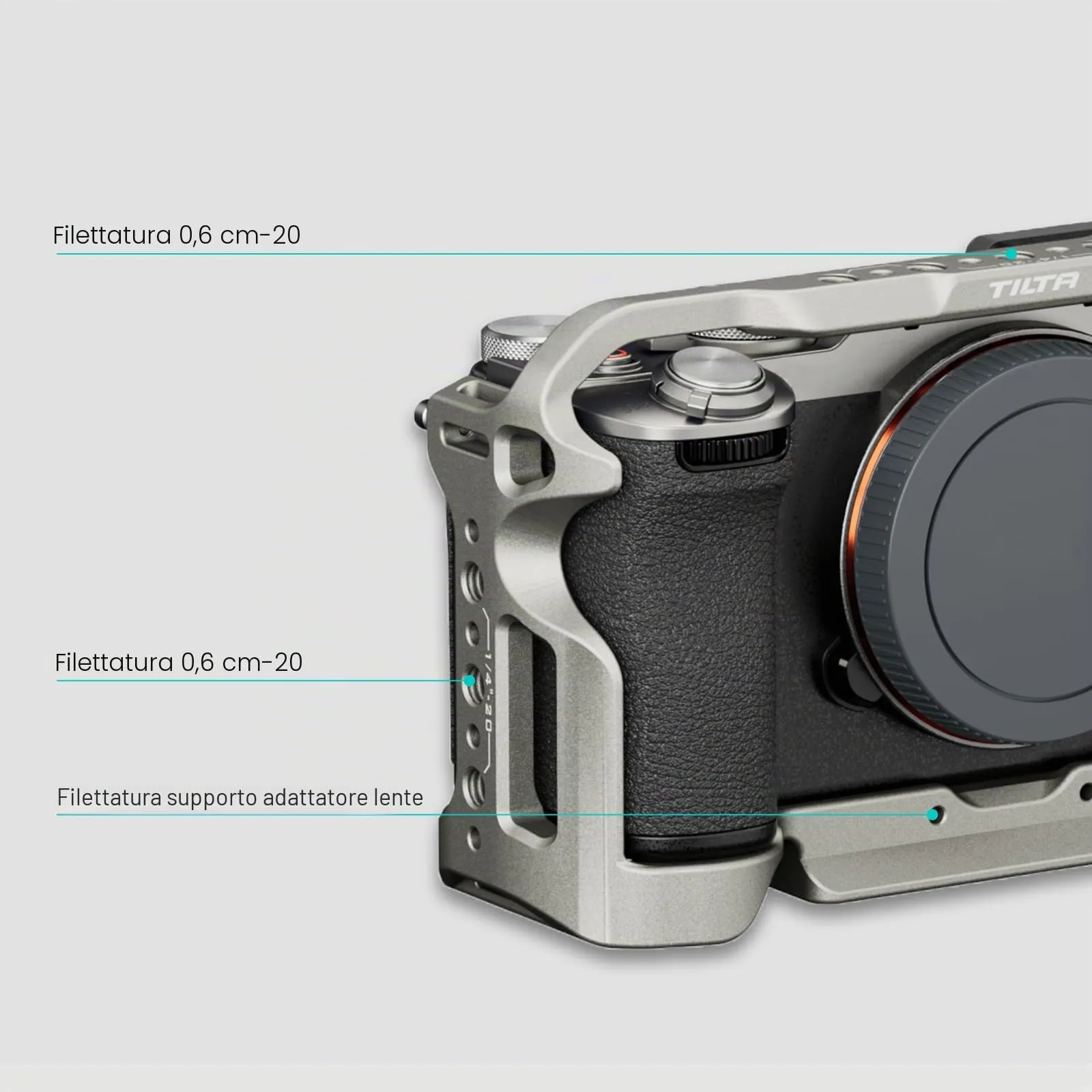 Tilta Full Camera Cage for Sony a7C II and a7C with HDMI Cable Clamp - Titanium Grey TA-T60-FCC-TG - immagine 5