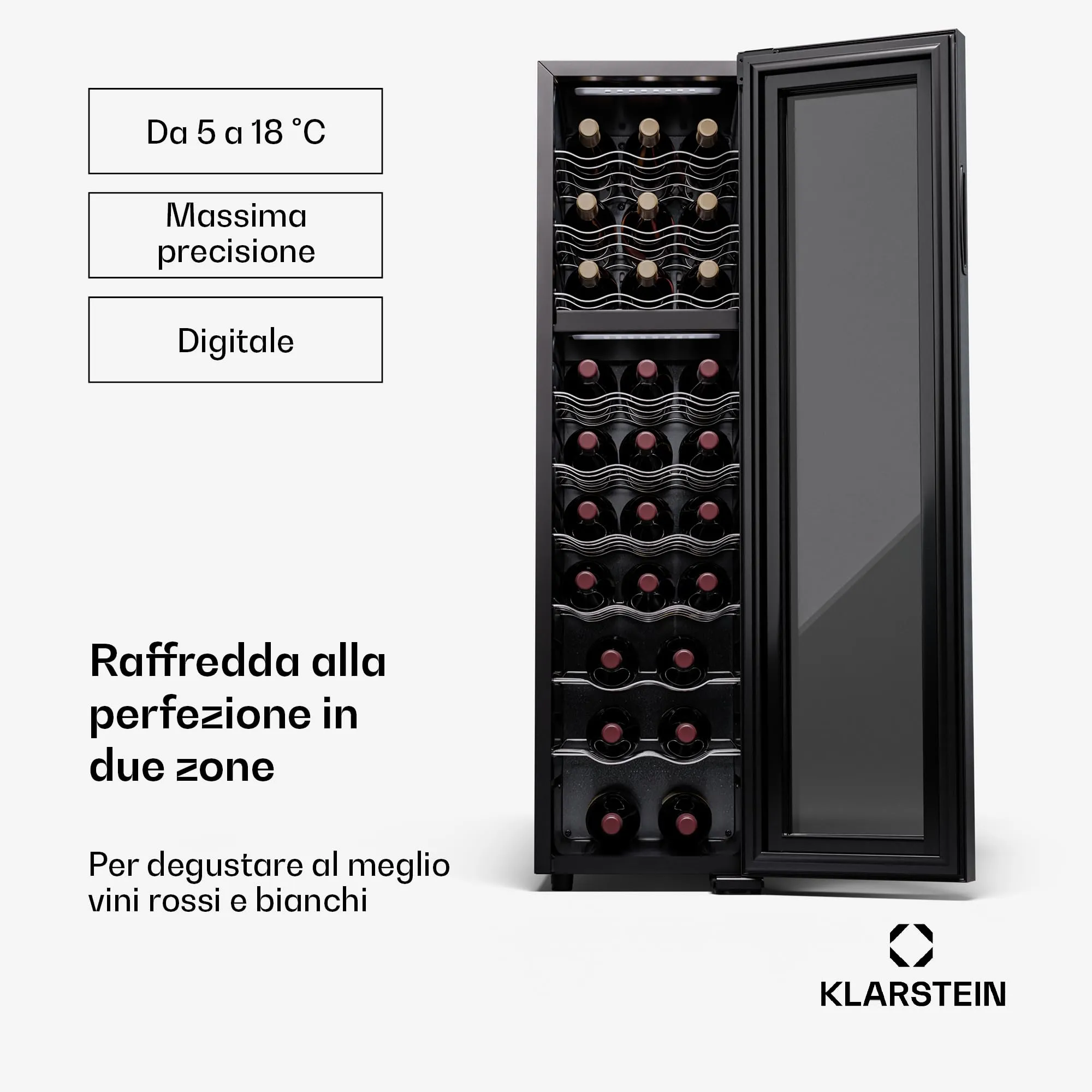 Klarstein Shiraz Cantinetta Vino Nero - 27 Bottiglie, Doppia Temperatura, Slim - immagine 4