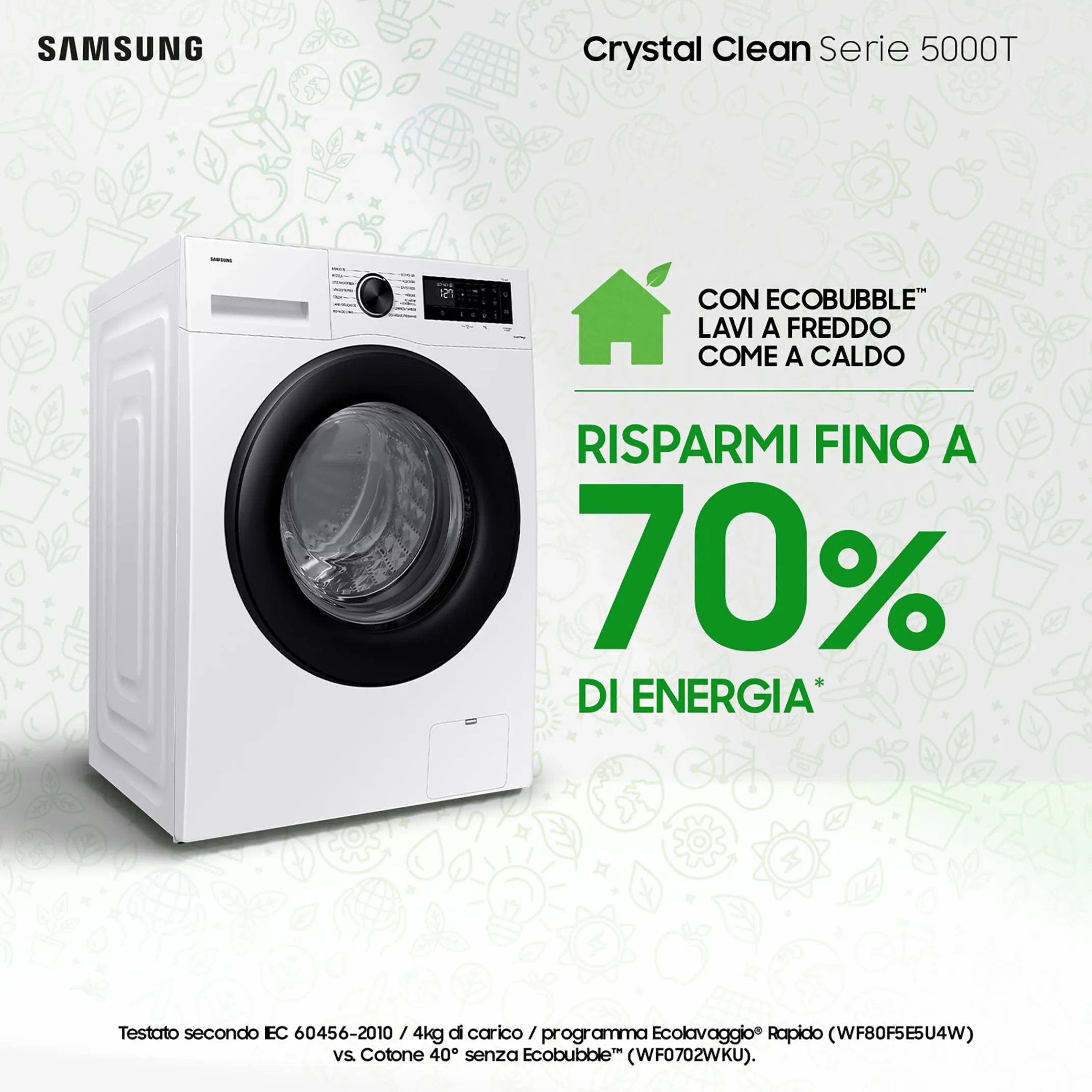 Samsung Crystal Clean WW80CGC04DAEET Lavatrice, 8 Kg, Wifi, Ecobubble, Vapore, Carica Frontale, 60x85x60 cm - immagine 7