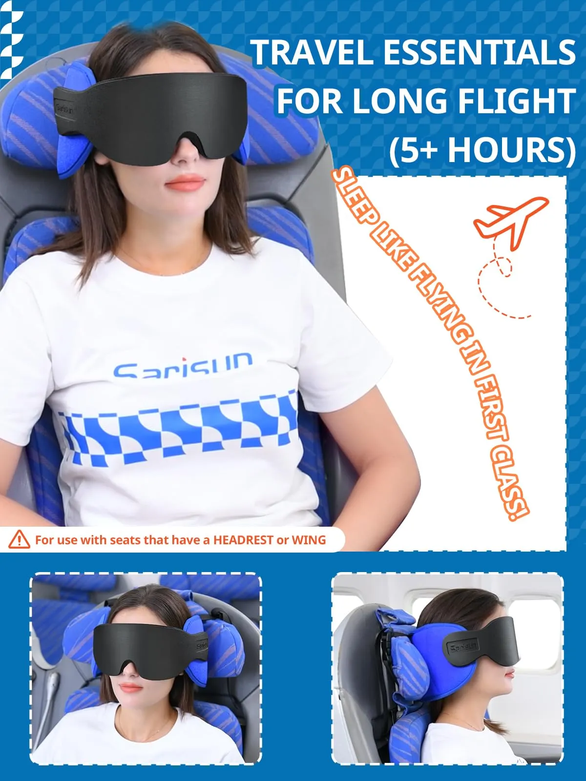 SARISUN Cuscino da Viaggio per Aereo con Cinghia Sedile, Sonno Stabile - immagine 2