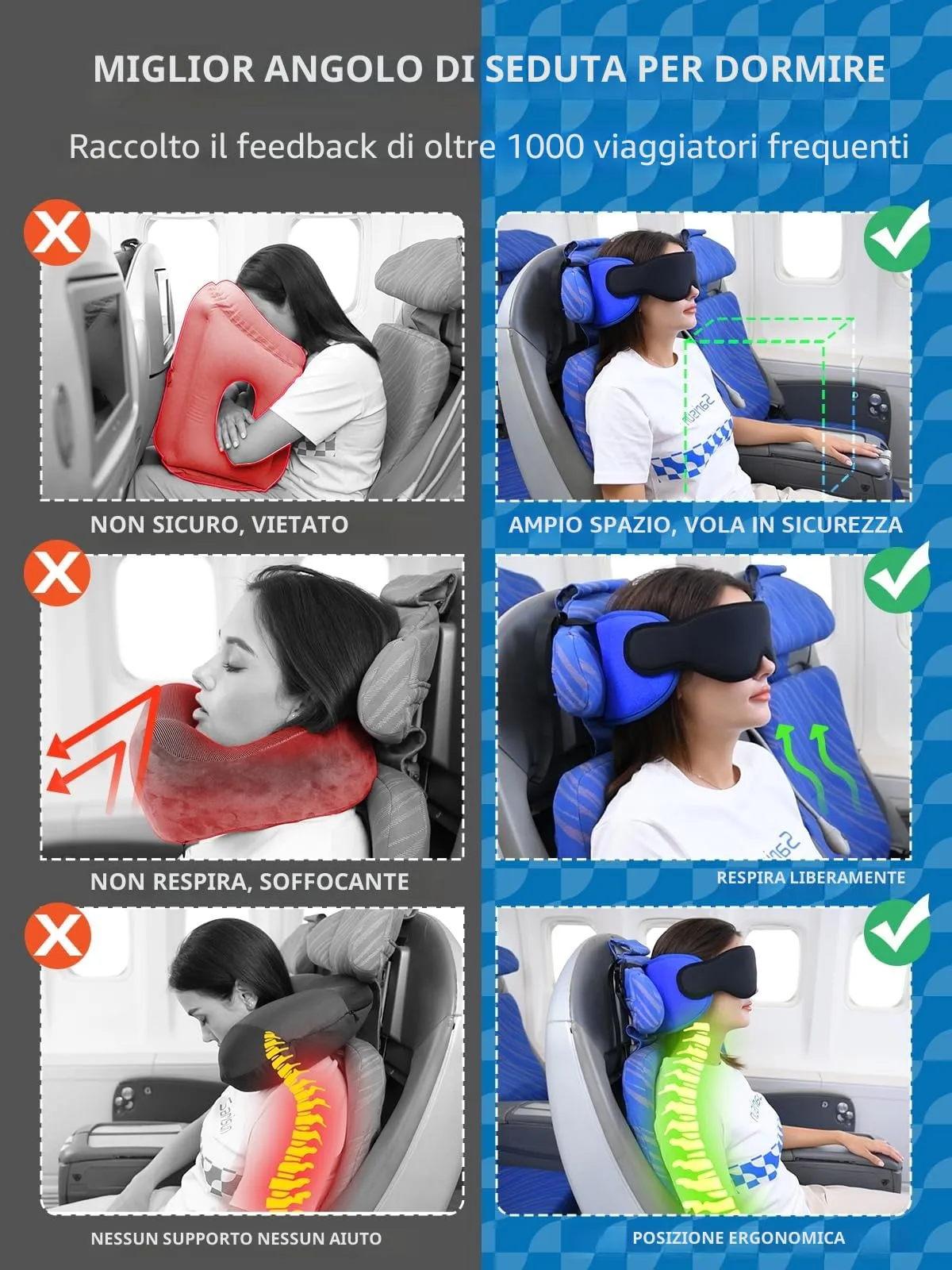 SARISUN Cuscino da Viaggio per Aereo con Cinghia Sedile, Sonno Stabile - immagine 3