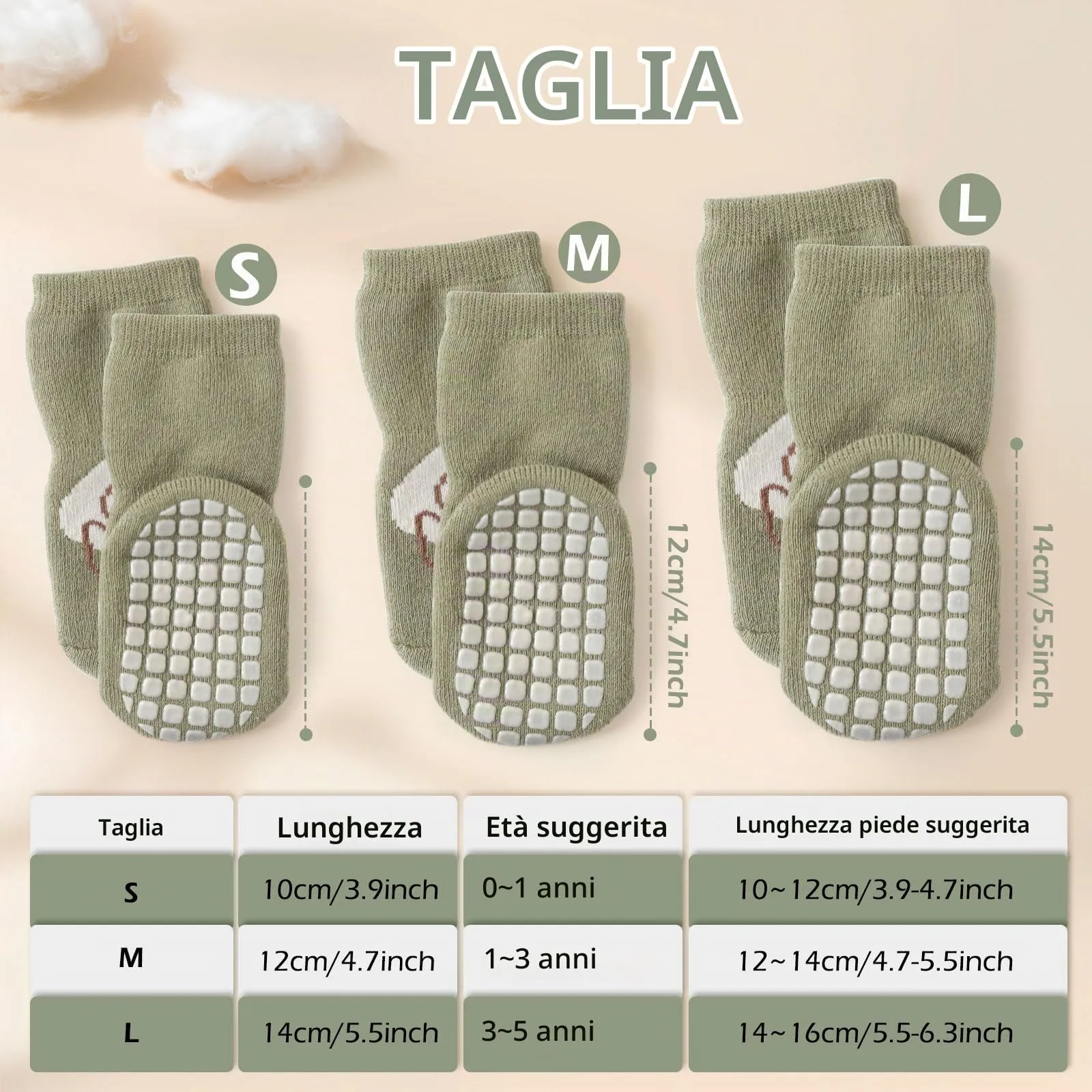 Bigqin Calzini Antiscivolo in Cotone per Bambino, Invernali Caldi, 4 Paia, Giallo/Caffè/Cachi/Verde, 3-5 anni - immagine 3
