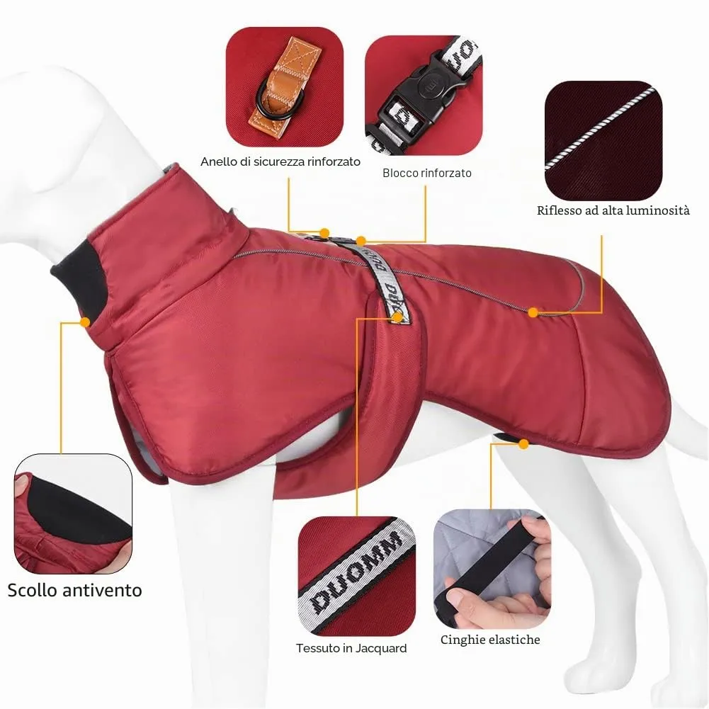 DoggieKit Giacca per Cani Impermeabile e Antivento Inverno con Strisce Riflettenti e Foro per Imbracatura, Rosso, 6XL - immagine 2
