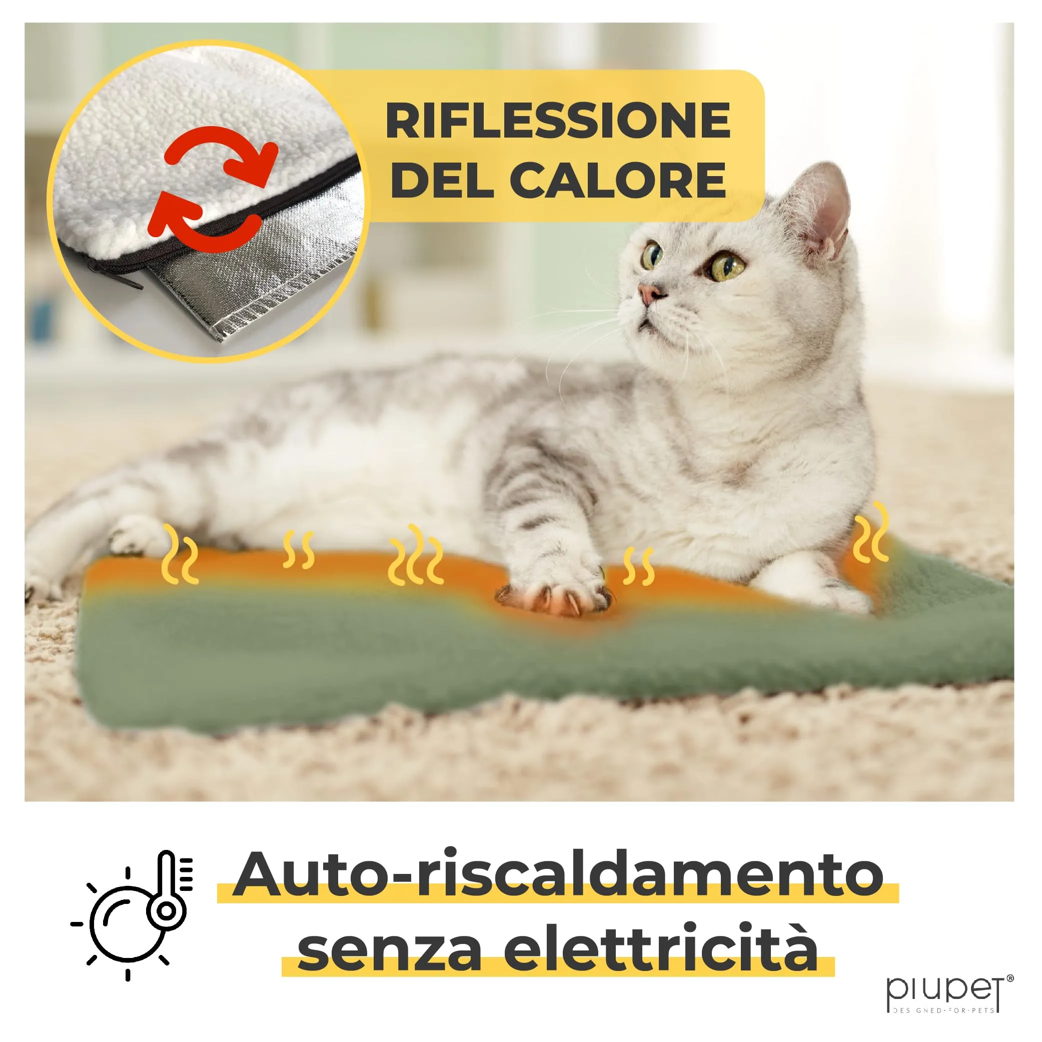 PiuPet Tappetino Riscaldante Autoriscaldante per Gatti, 60x45cm - immagine 2