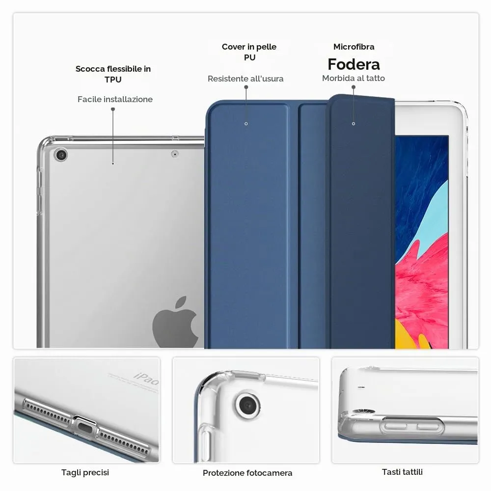 MoKo Cover per iPad 9a/8a/7a Gen 10,2" 2021/2020/2019, Grigio Blu - immagine 4