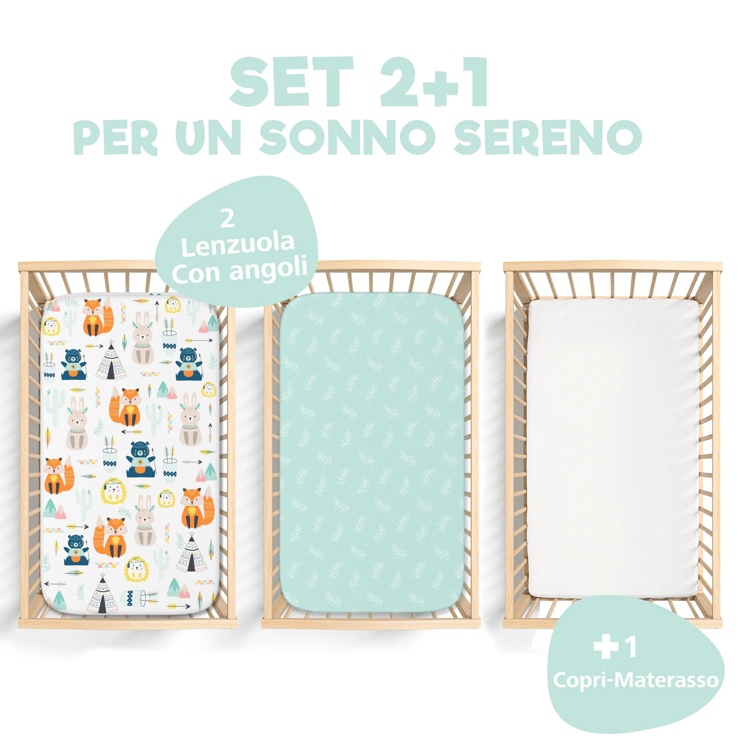 Sweety Fox - 2 Lenzuola culla Neonato 50x83 + 1 Coprimaterasso Impermeabile - immagine 2
