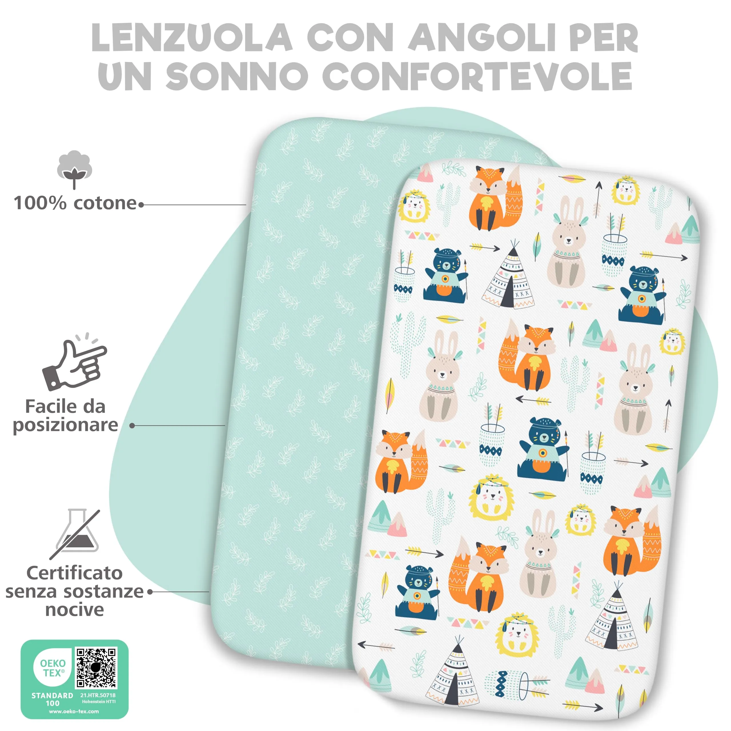 Sweety Fox - 2 Lenzuola culla Neonato 50x83 + 1 Coprimaterasso Impermeabile - immagine 3
