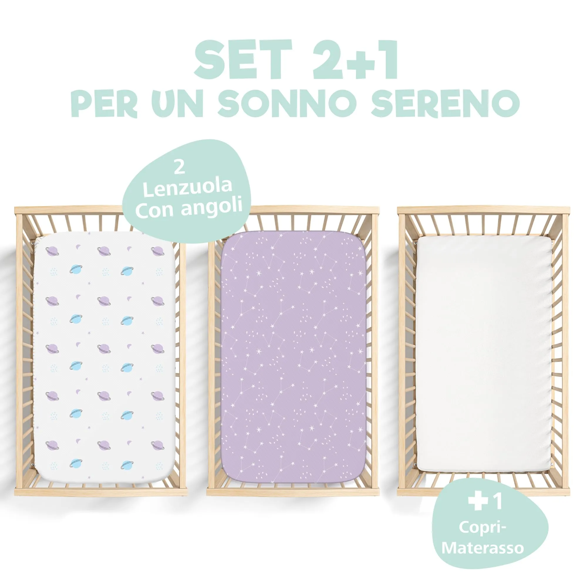 Sweety Fox Set 2 Lenzuola Culla Neonato 50x83 cm e 1 Coprimaterasso Impermeabile - immagine 2
