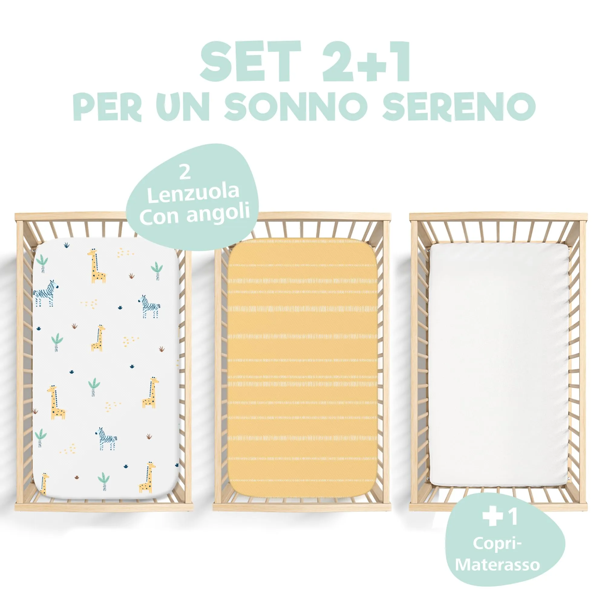 Sweety Fox Set 2 Lenzuola Culla Neonato 55x90 e 1 Coprimaterasso Impermeabile - immagine 2