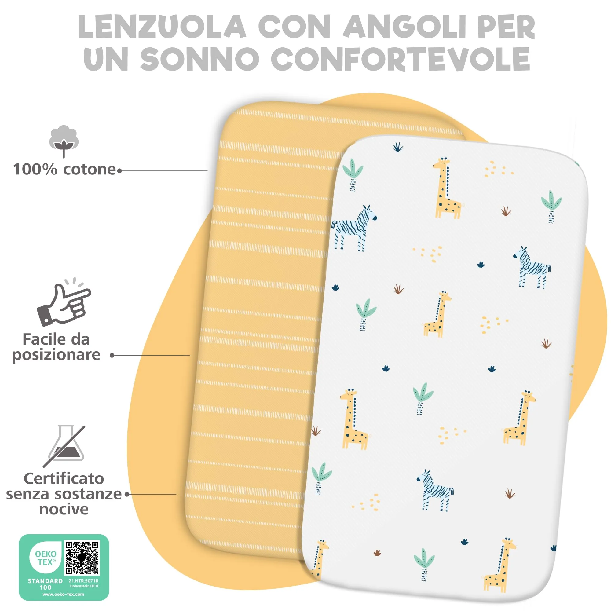 Sweety Fox Set 2 Lenzuola Culla Neonato 50x83 cm e 1 Coprimaterasso Impermeabile - immagine 3