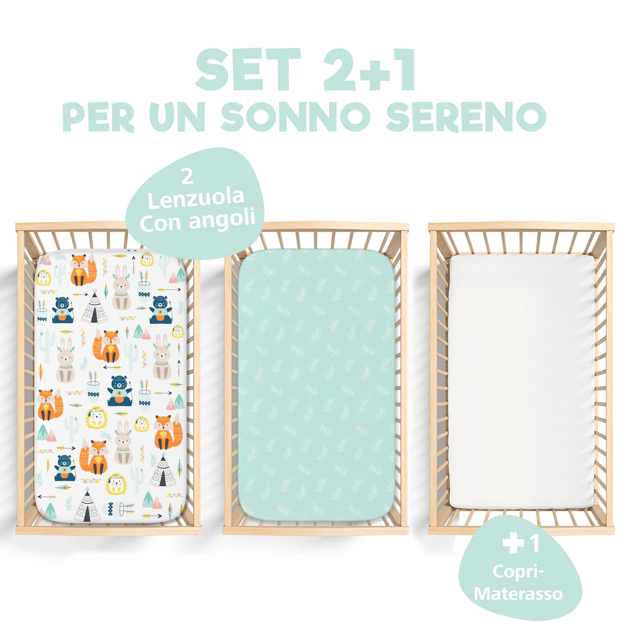 Sweety Fox - 2 Lenzuola culla Neonato 55x90 + 1 Coprimaterasso Impermeabile - immagine 2